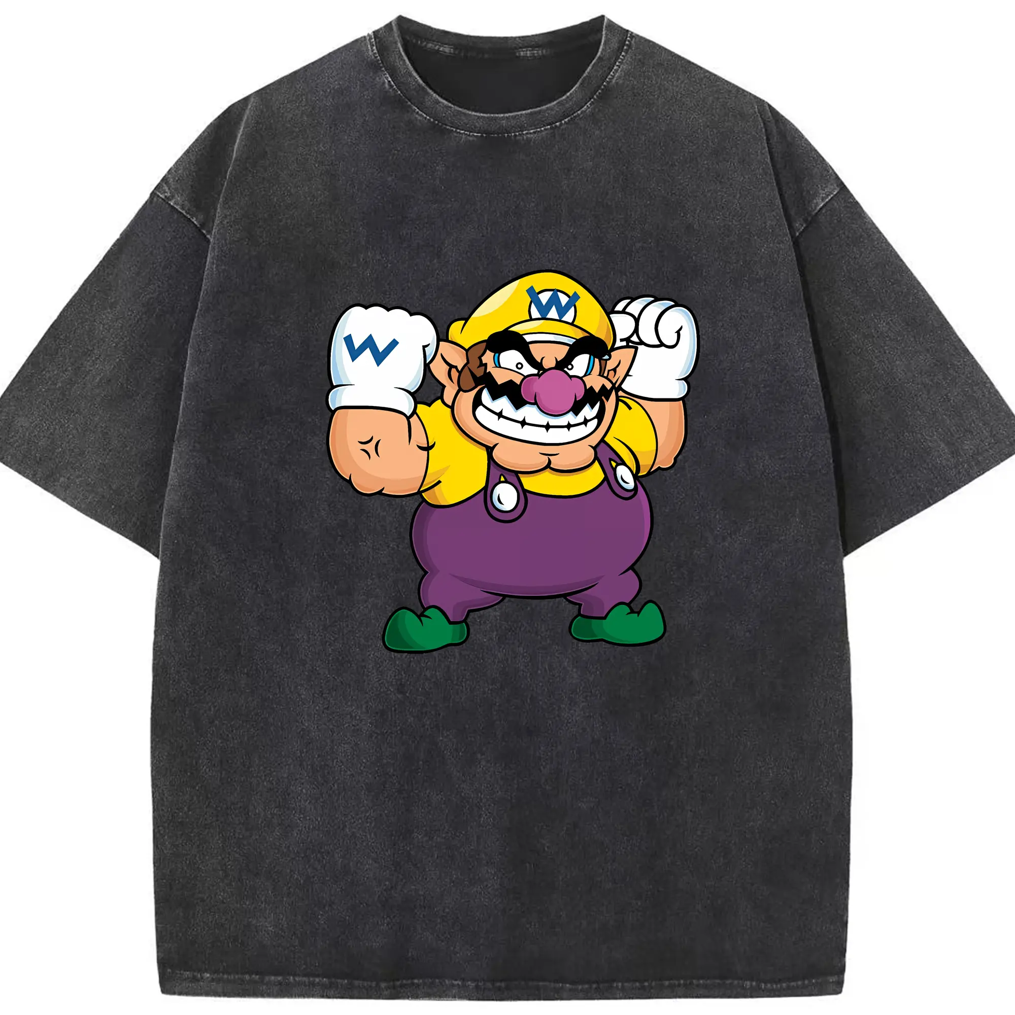 マリオ グッズ ワリオ - 綿100％ ヴィンテージ風 半袖Tシャツ ・ フロントプリント ・ 柔らか肌触り ・ 通気性 快適 ・ スポーツ カジュアル 外出用