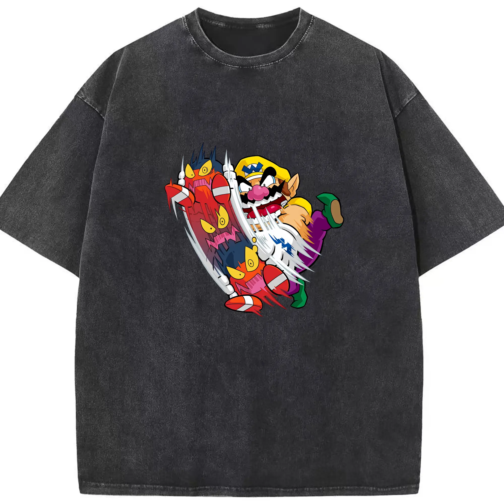 マリオ グッズ ワリオ - 綿100％ ヴィンテージ風 半袖Tシャツ ・ フロントプリント ・ 柔らか肌触り ・ 通気性 快適 ・ スポーツ カジュアル 外出用