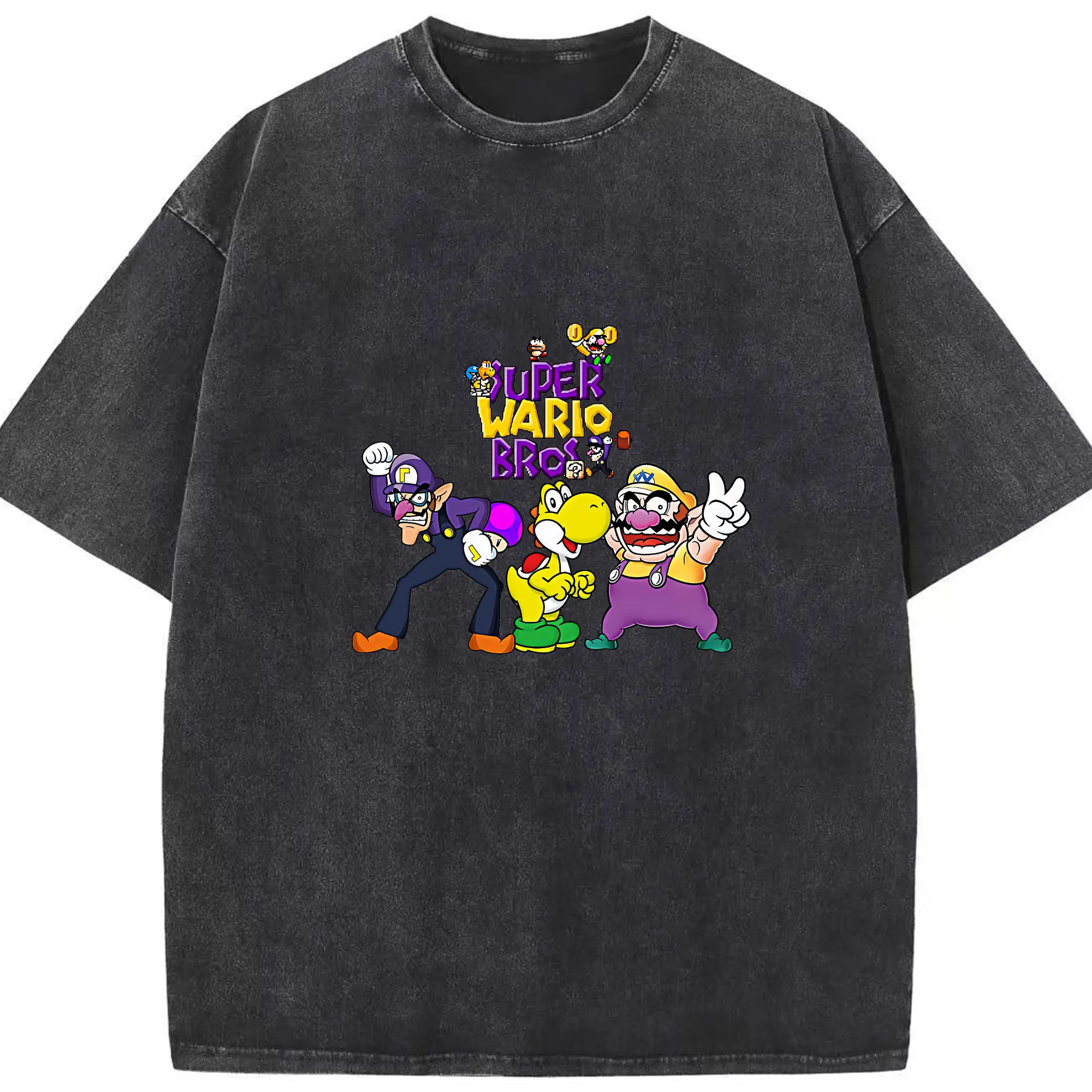 マリオ グッズ ワリオ - 綿100％ ヴィンテージ風 半袖Tシャツ ・ フロントプリント ・ 柔らか肌触り ・ 通気性 快適 ・ スポーツ カジュアル 外出用