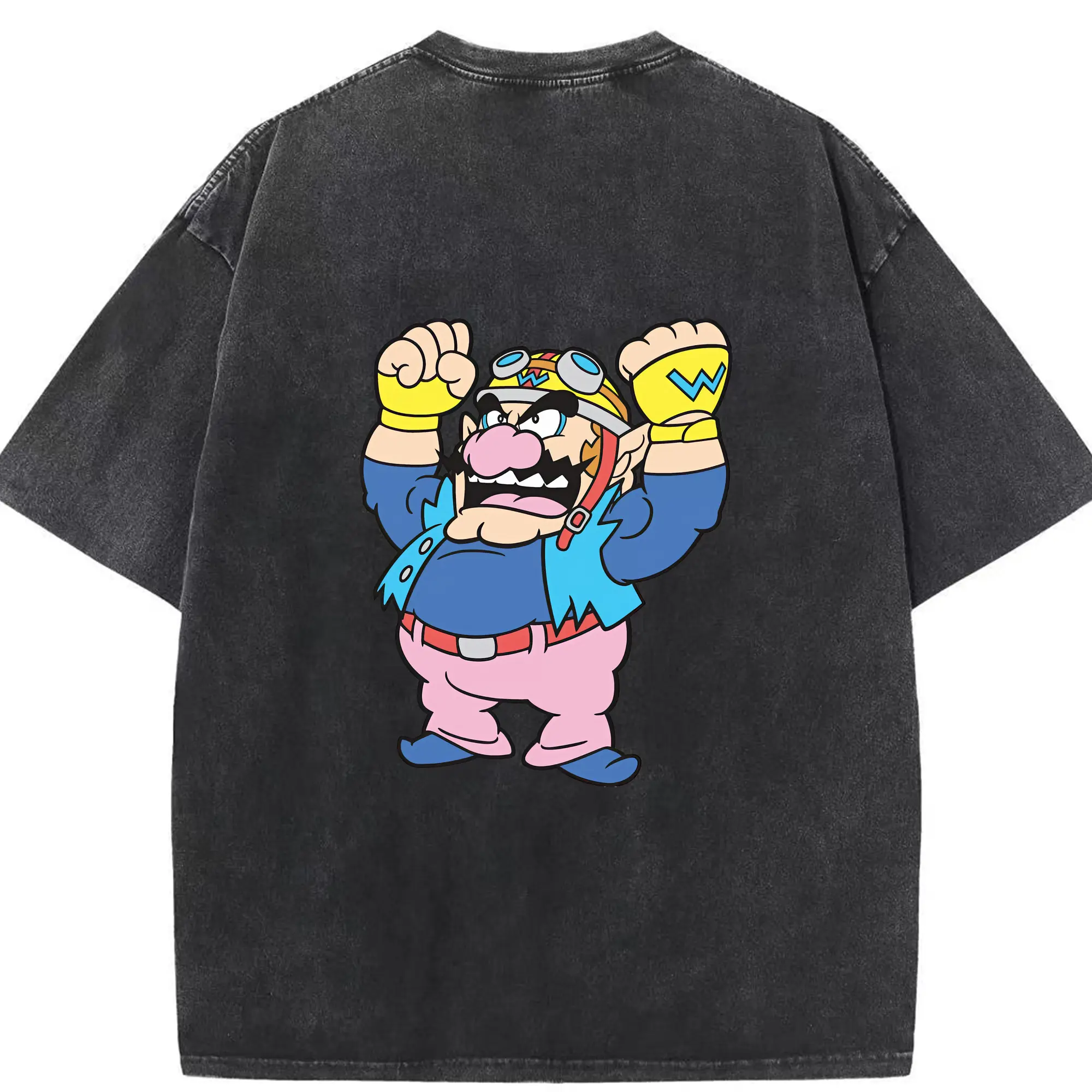 マリオ グッズ ワリオ - 綿100％ ヴィンテージ風 半袖Tシャツ ・ 背面プリント ・ 柔らか肌触り ・ 通気性 快適 ・ スポーツ カジュアル 外出用