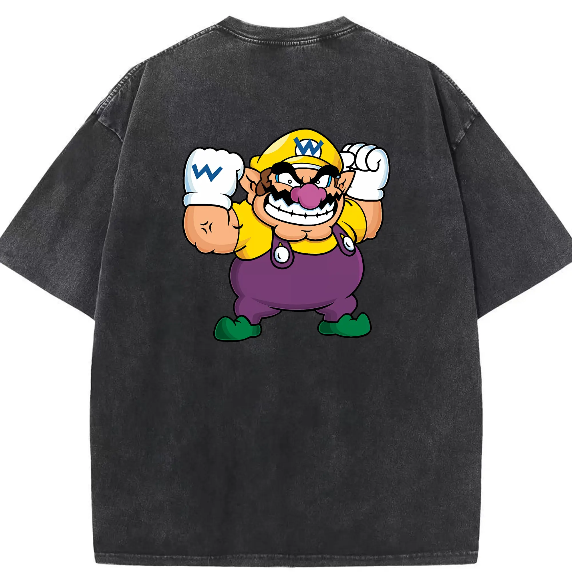 マリオ グッズ ワリオ - 綿100％ ヴィンテージ風 半袖Tシャツ ・ 背面プリント ・ 柔らか肌触り ・ 通気性 快適 ・ スポーツ カジュアル 外出用