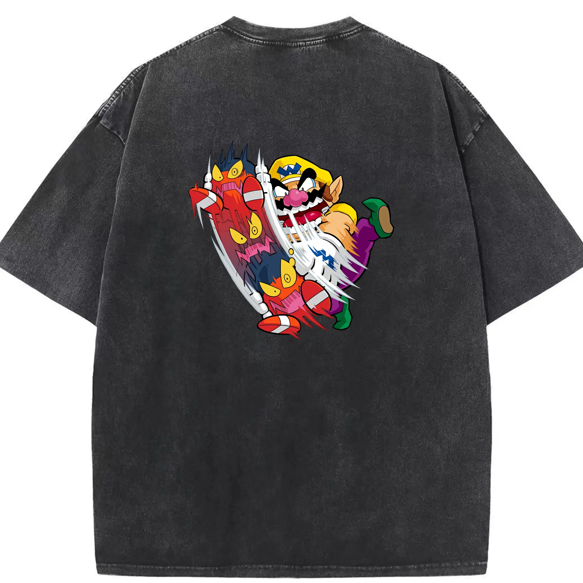 マリオ グッズ ワリオ - 綿100％ ヴィンテージ風 半袖Tシャツ ・ 背面プリント ・ 柔らか肌触り ・ 通気性 快適 ・ スポーツ カジュアル 外出用