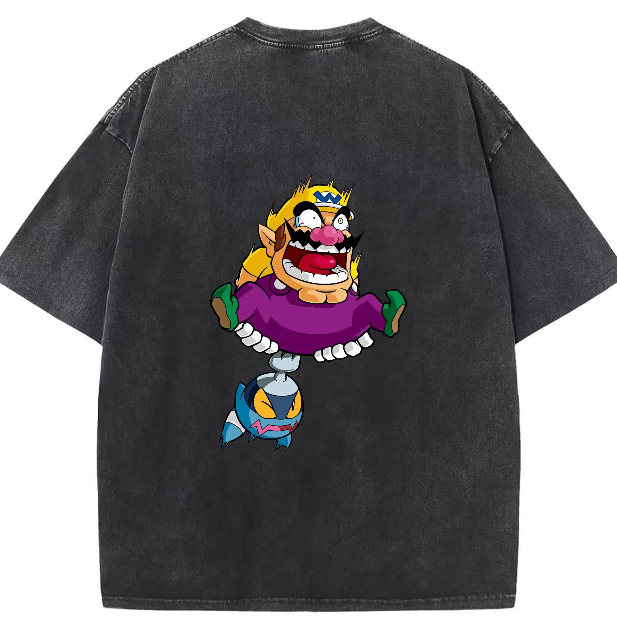 マリオ グッズ ワリオ - 綿100％ ヴィンテージ風 半袖Tシャツ ・ 背面プリント ・ 柔らか肌触り ・ 通気性 快適 ・ スポーツ カジュアル 外出用