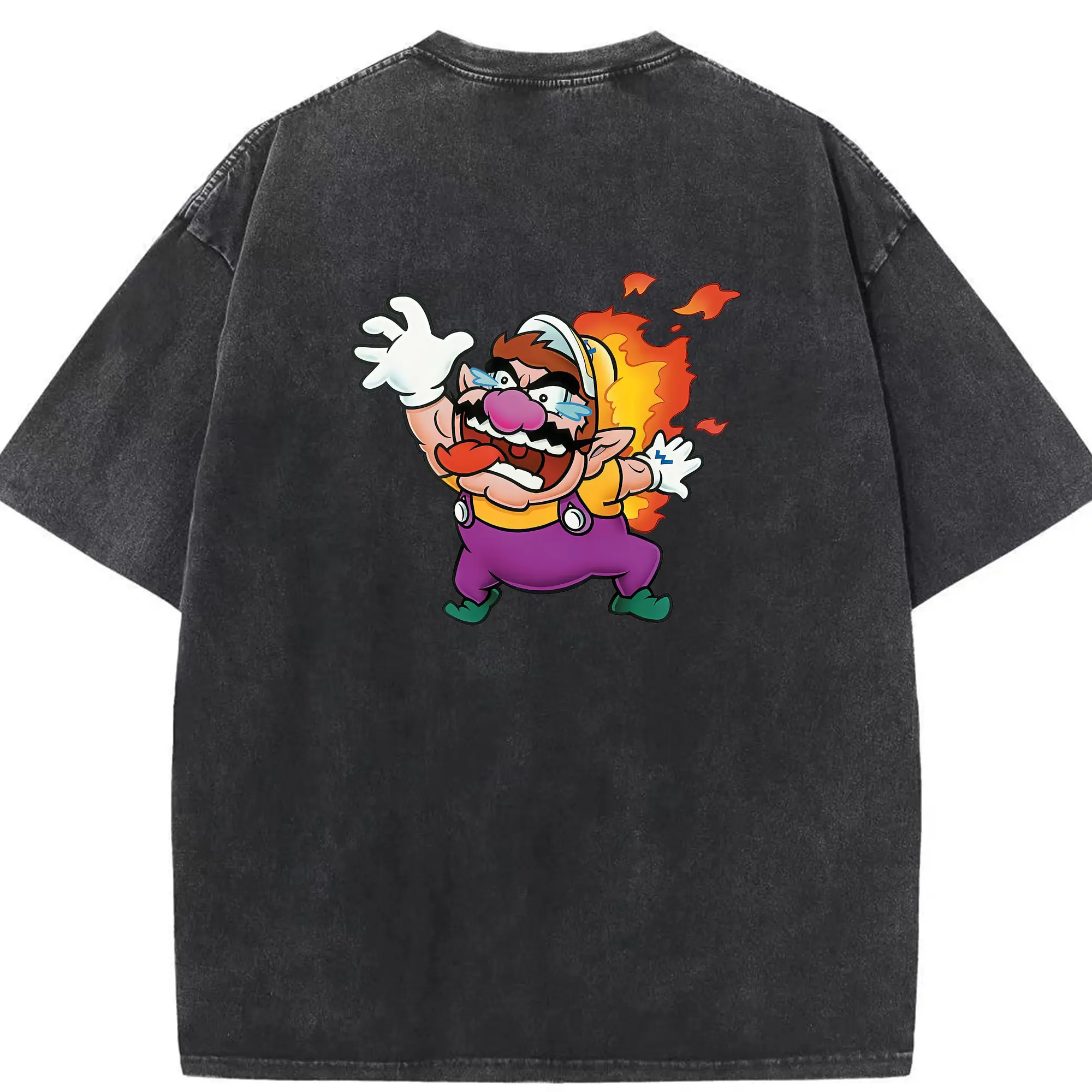 マリオ グッズ ワリオ - 綿100％ ヴィンテージ風 半袖Tシャツ ・ 背面プリント ・ 柔らか肌触り ・ 通気性 快適 ・ スポーツ カジュアル 外出用