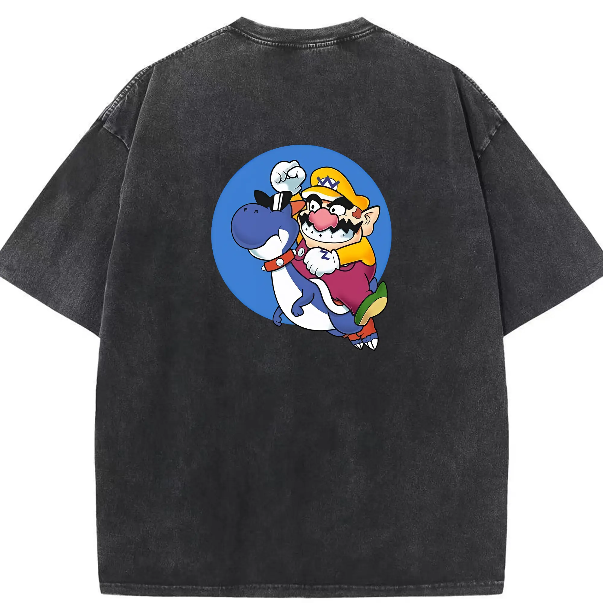 マリオ グッズ ワリオ - 綿100％ ヴィンテージ風 半袖Tシャツ ・ 背面プリント ・ 柔らか肌触り ・ 通気性 快適 ・ スポーツ カジュアル 外出用