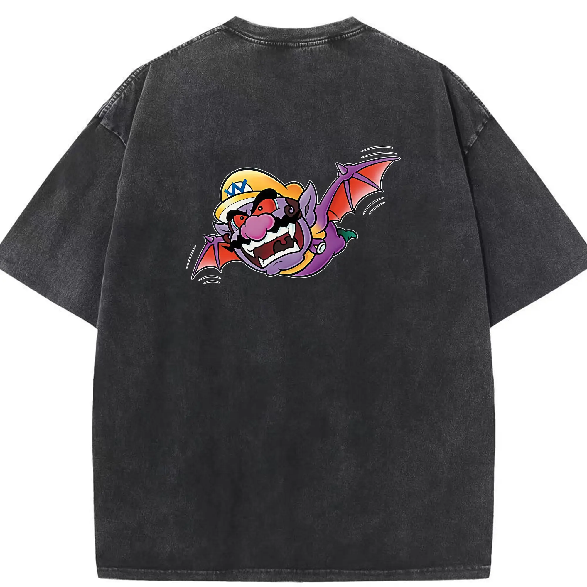 マリオ グッズ ワリオ - 綿100％ ヴィンテージ風 半袖Tシャツ ・ 背面プリント ・ 柔らか肌触り ・ 通気性 快適 ・ スポーツ カジュアル 外出用