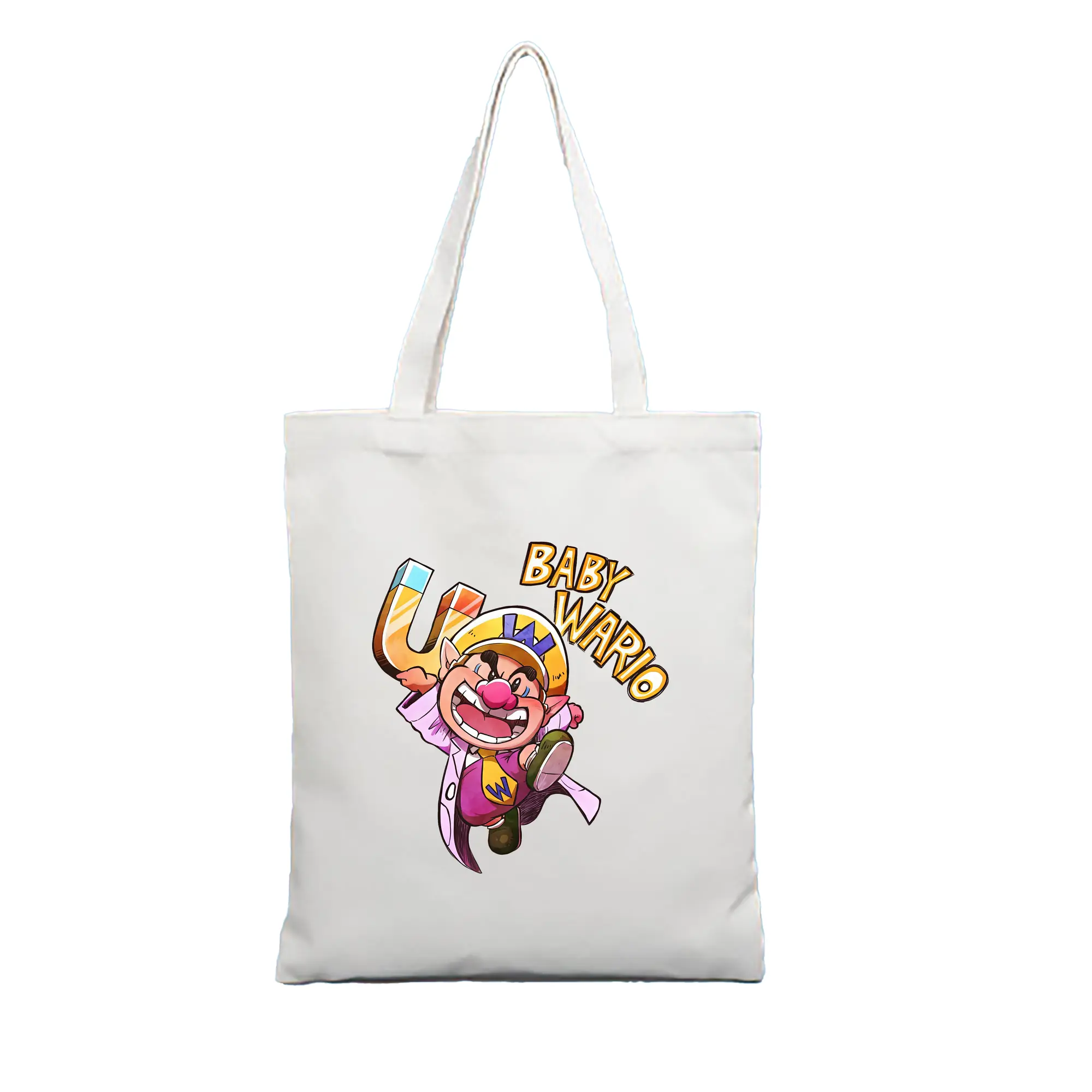 マリオ グッズ ワリオ - 縦型キャンバス手提げバッグ（トートバッグ） ・ キャンバス素材 ・ ショッピング用 ・ 軽量 丈夫 お手入れ簡単