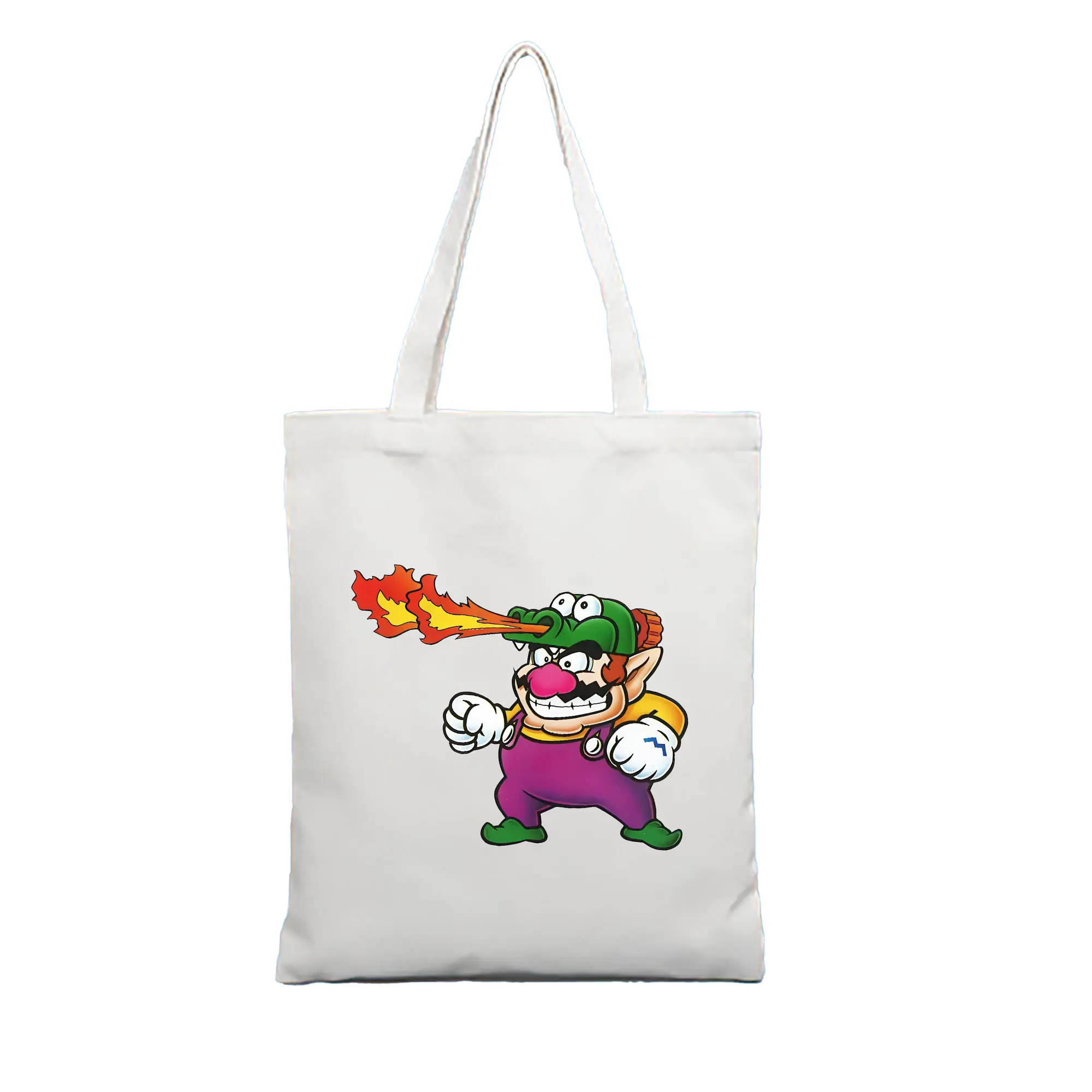 マリオ グッズ ワリオ - 縦型キャンバス手提げバッグ（トートバッグ） ・ キャンバス素材 ・ ショッピング用 ・ 軽量 丈夫 お手入れ簡単