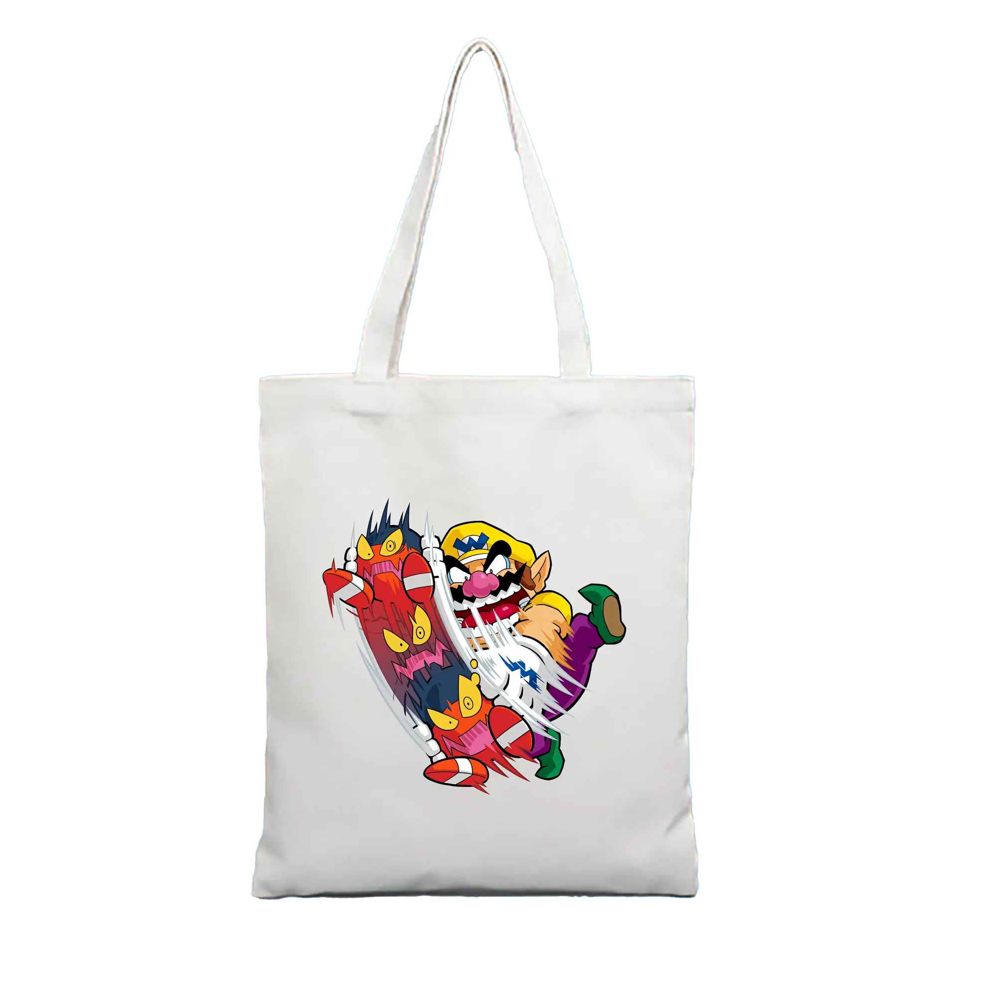 マリオ グッズ ワリオ - 縦型キャンバス手提げバッグ（トートバッグ） ・ キャンバス素材 ・ ショッピング用 ・ 軽量 丈夫 お手入れ簡単