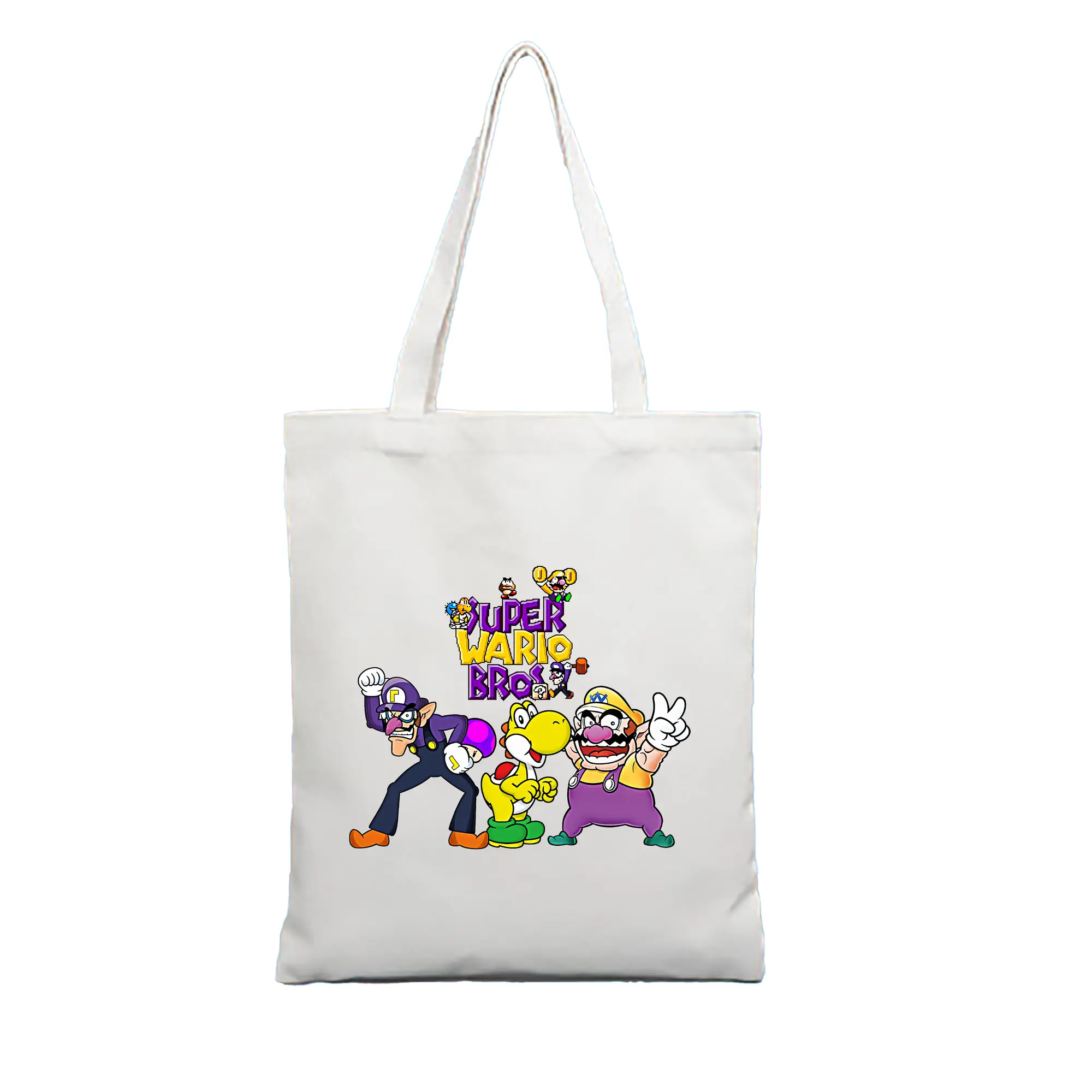 マリオ グッズ ワリオ - 縦型キャンバス手提げバッグ（トートバッグ） ・ キャンバス素材 ・ ショッピング用 ・ 軽量 丈夫 お手入れ簡単