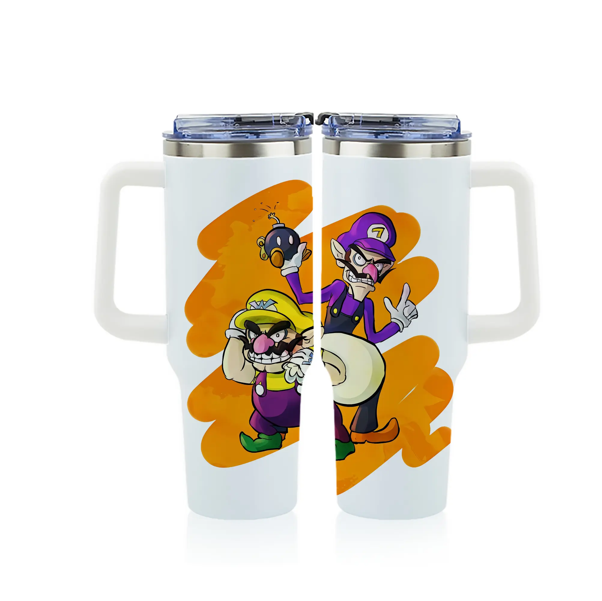 マリオ グッズ ワルイージ - 1200mL フルプリント車用タンブラー ・ 304ステンレス 内側 ・ 201ステンレス 外側 ・ 保温 保冷 ・ 通勤 ドライブ アウトドア用