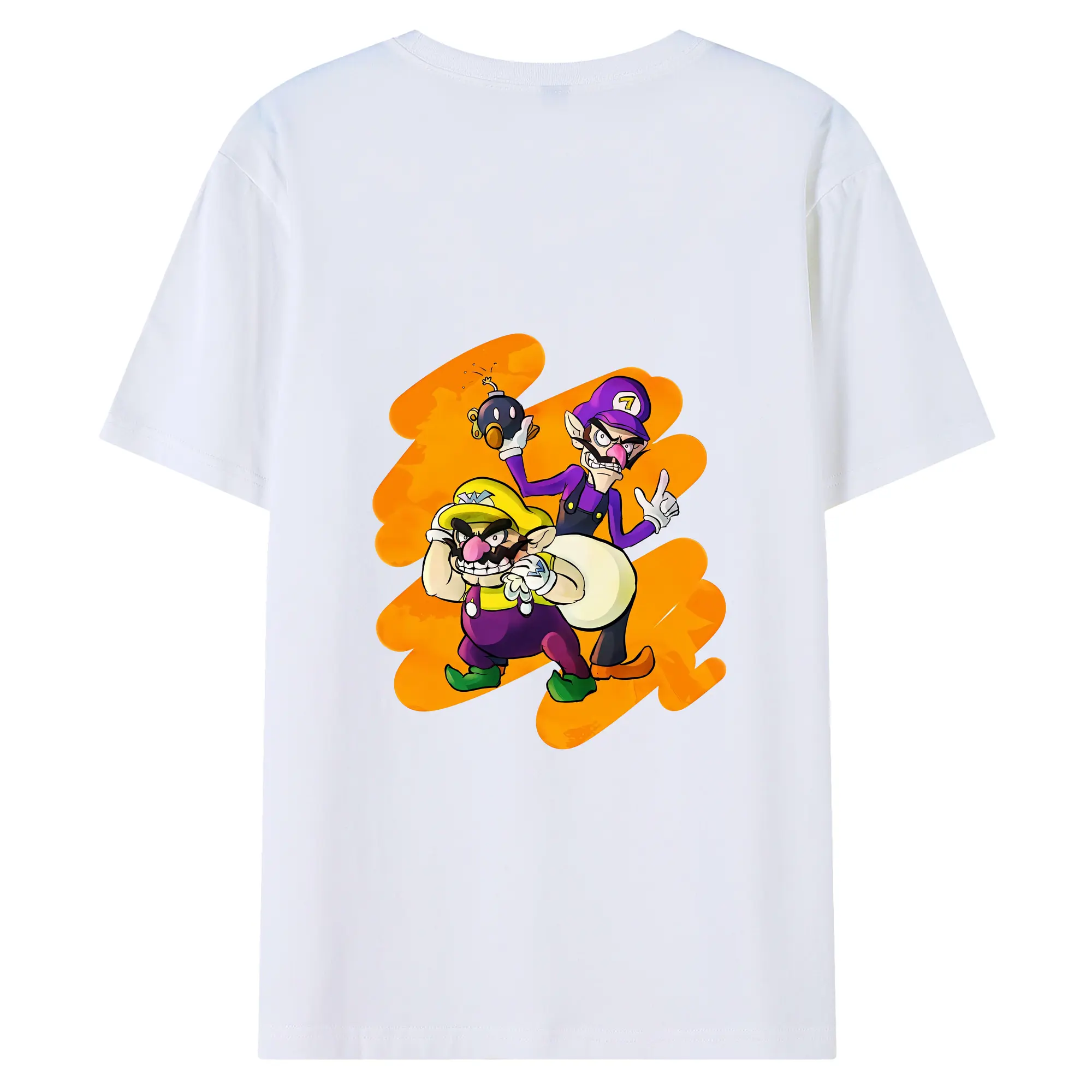 マリオ グッズ ワルイージ - 綿100％ 半袖Tシャツ ・ バックプリント ・ 快適 通気性 ・ 日常使い 散歩 スポーツ用