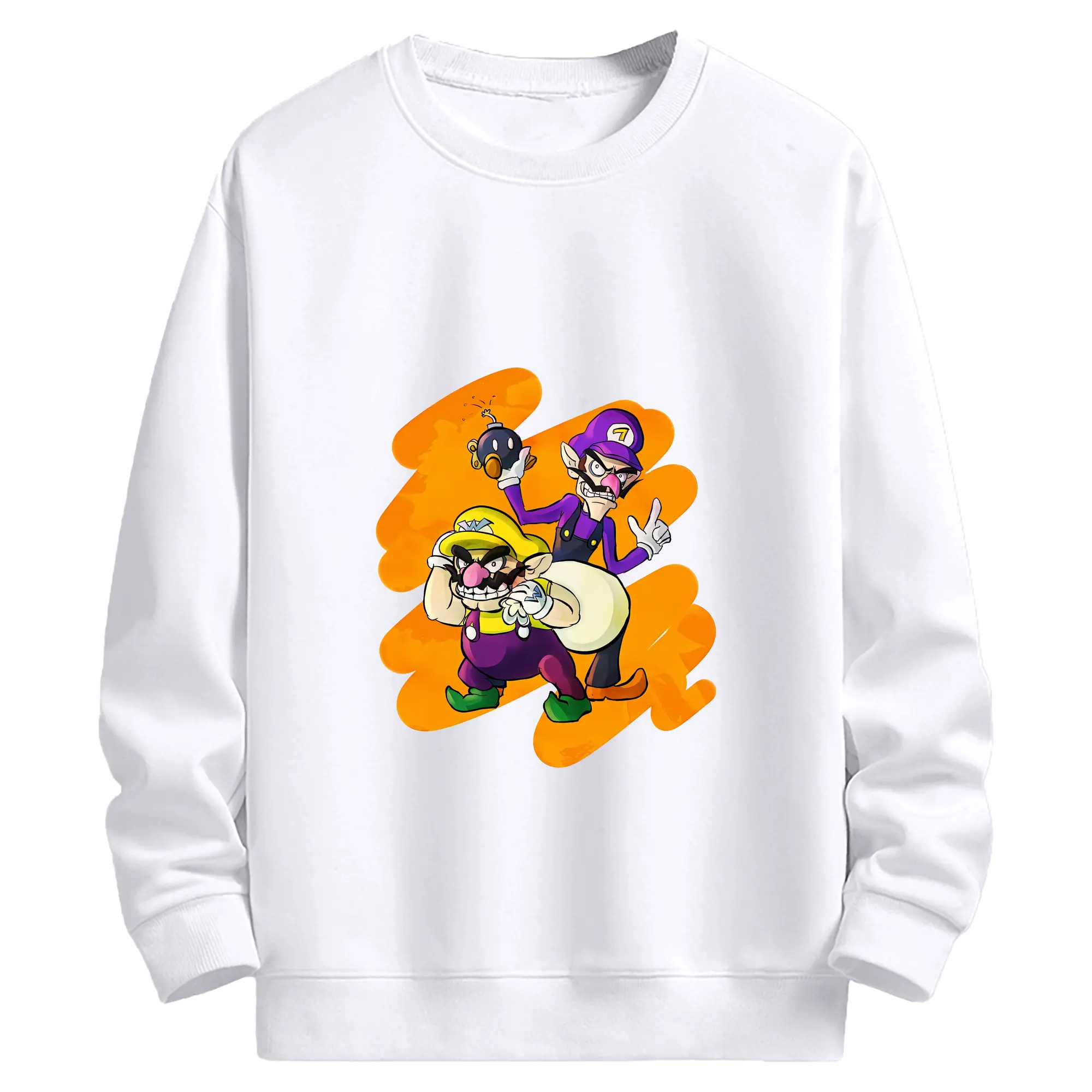 マリオ グッズ ワルイージ - 高品質 クルーネック スウェット ・ コットン59％ ポリエステル41％ ・ ユニセックス 長袖 トレーナー ・ カジュアル デイリー スポーツ 散歩用