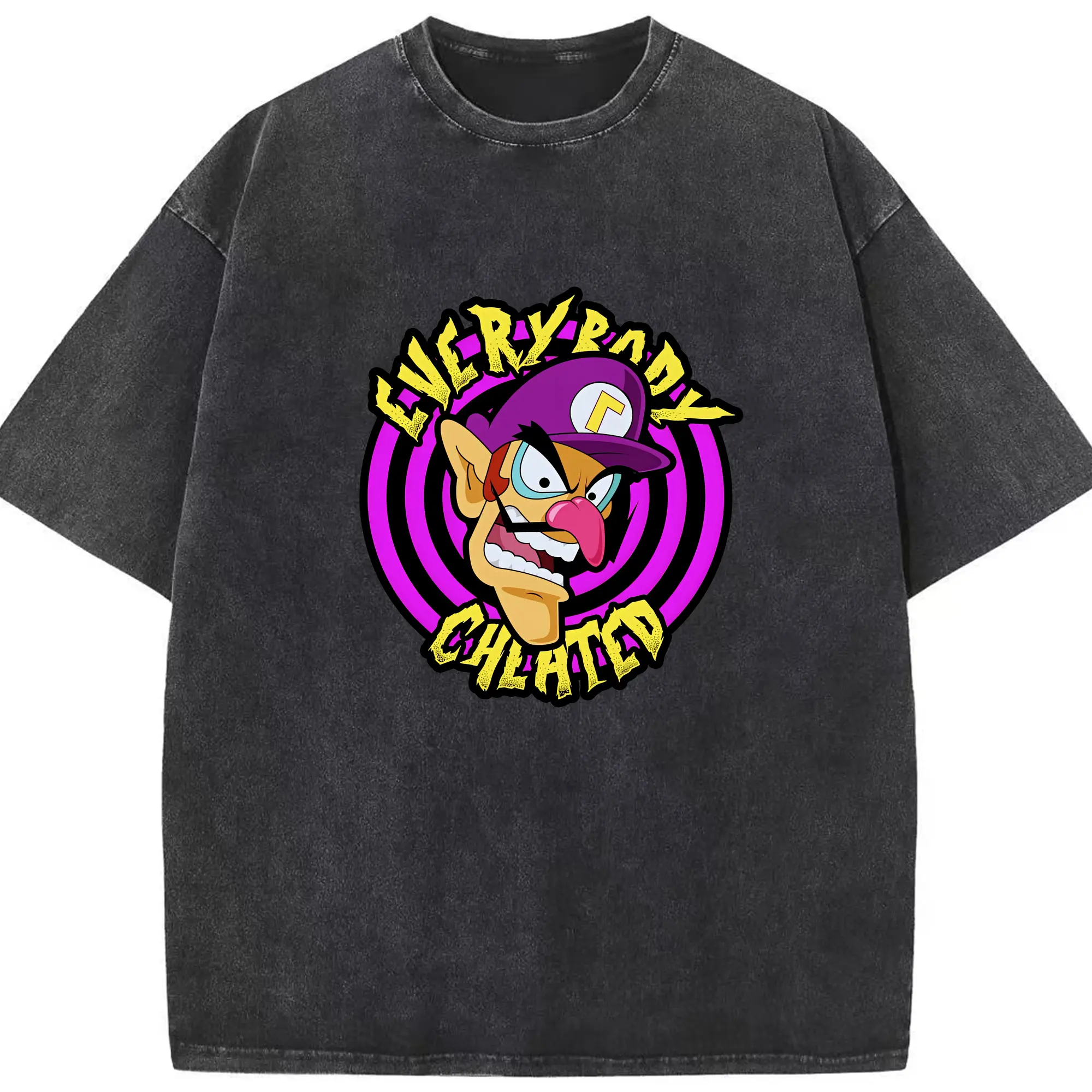 マリオ グッズ ワルイージ - 綿100％ ヴィンテージ風 半袖Tシャツ ・ フロントプリント ・ 柔らか肌触り ・ 通気性 快適 ・ スポーツ カジュアル 外出用