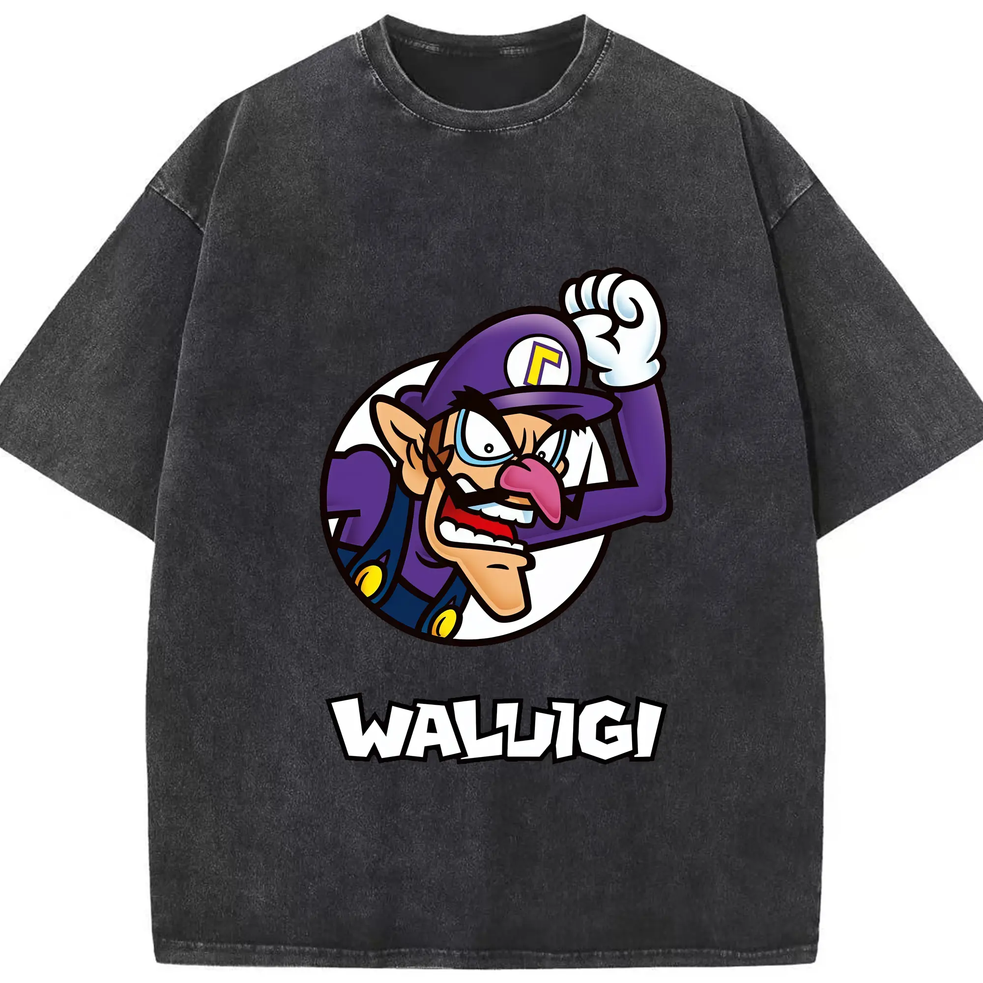 マリオ グッズ ワルイージ - 綿100％ ヴィンテージ風 半袖Tシャツ ・ フロントプリント ・ 柔らか肌触り ・ 通気性 快適 ・ スポーツ カジュアル 外出用