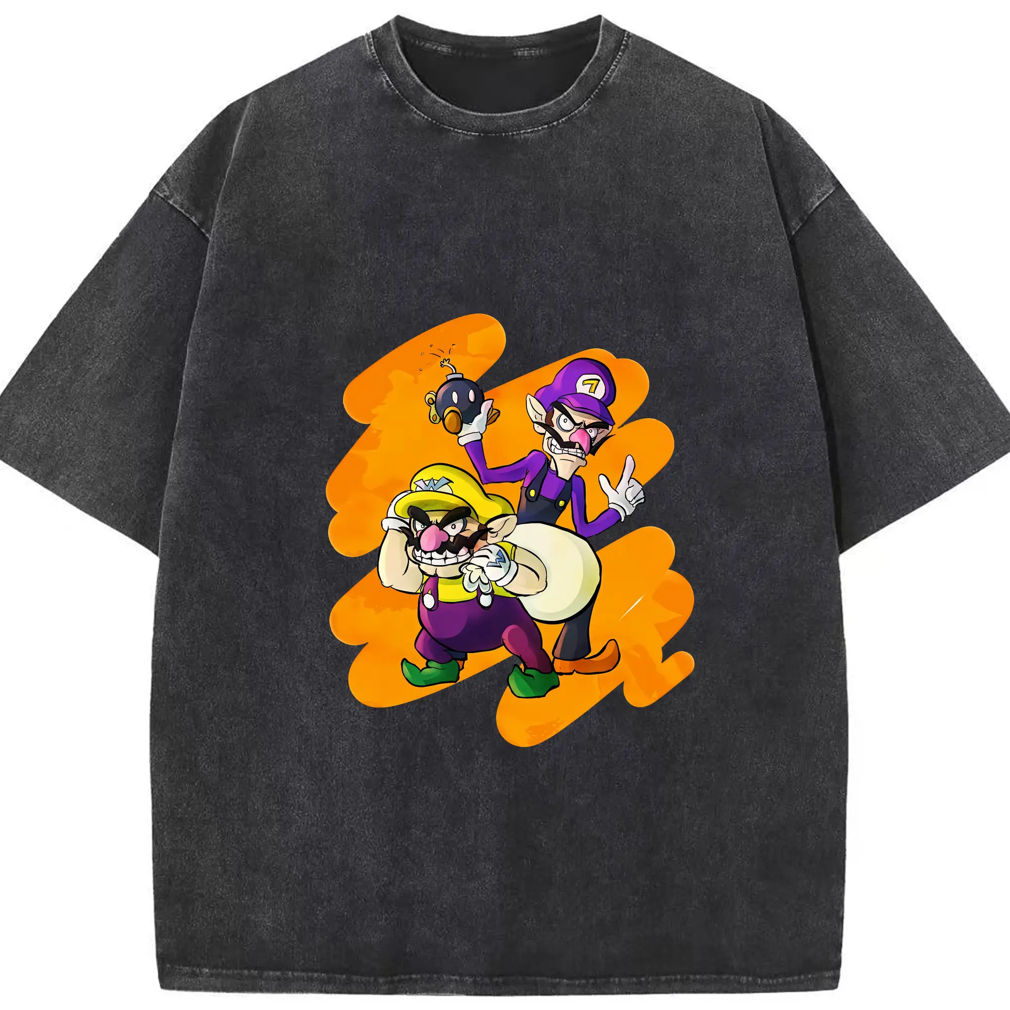 マリオ グッズ ワルイージ - 綿100％ ヴィンテージ風 半袖Tシャツ ・ フロントプリント ・ 柔らか肌触り ・ 通気性 快適 ・ スポーツ カジュアル 外出用