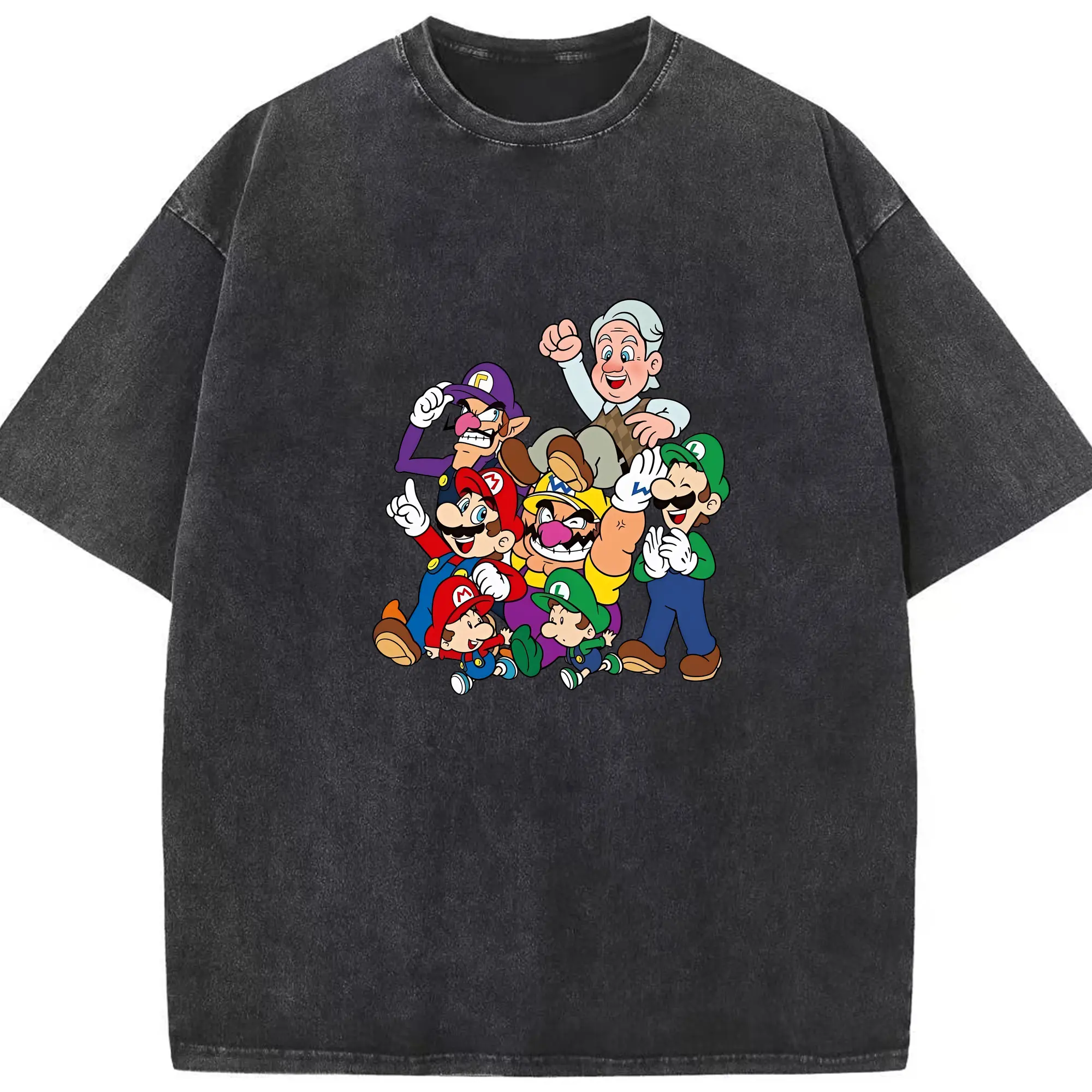 マリオ グッズ ワルイージ - 綿100％ ヴィンテージ風 半袖Tシャツ ・ フロントプリント ・ 柔らか肌触り ・ 通気性 快適 ・ スポーツ カジュアル 外出用