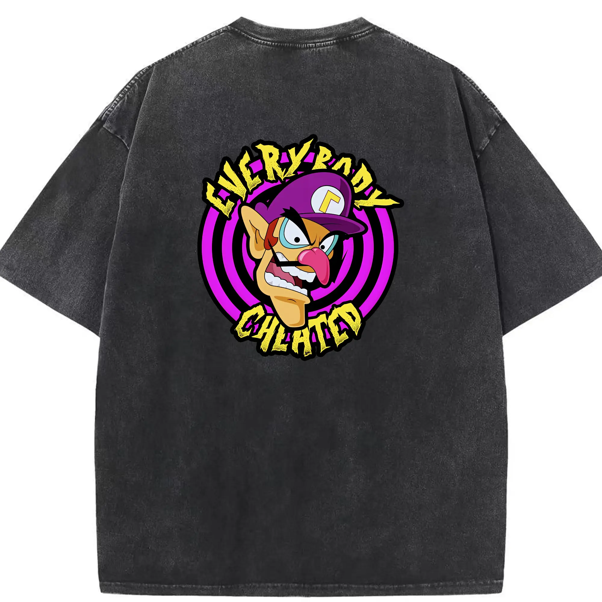 マリオ グッズ ワルイージ - 綿100％ ヴィンテージ風 半袖Tシャツ ・ 背面プリント ・ 柔らか肌触り ・ 通気性 快適 ・ スポーツ カジュアル 外出用