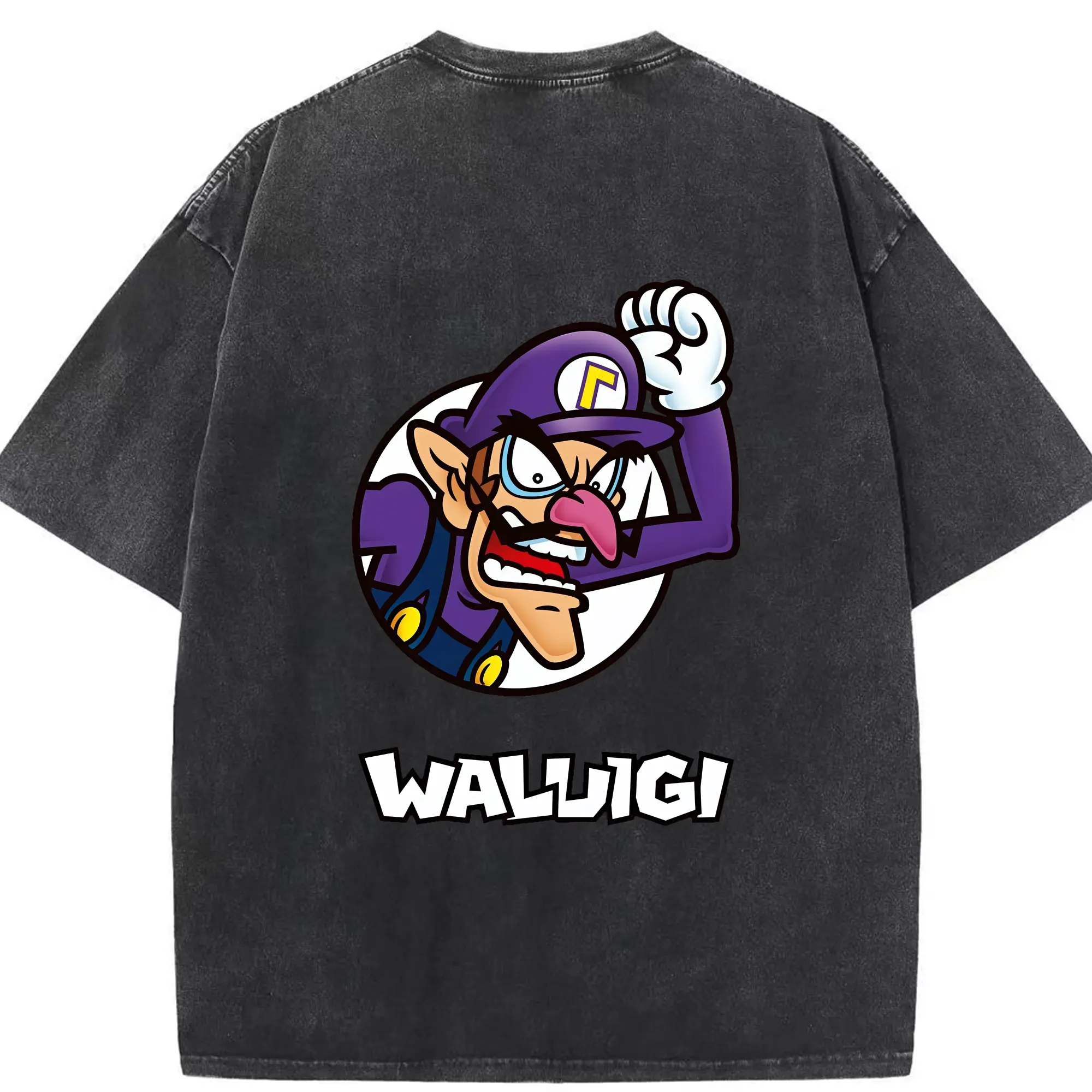 マリオ グッズ ワルイージ - 綿100％ ヴィンテージ風 半袖Tシャツ ・ 背面プリント ・ 柔らか肌触り ・ 通気性 快適 ・ スポーツ カジュアル 外出用