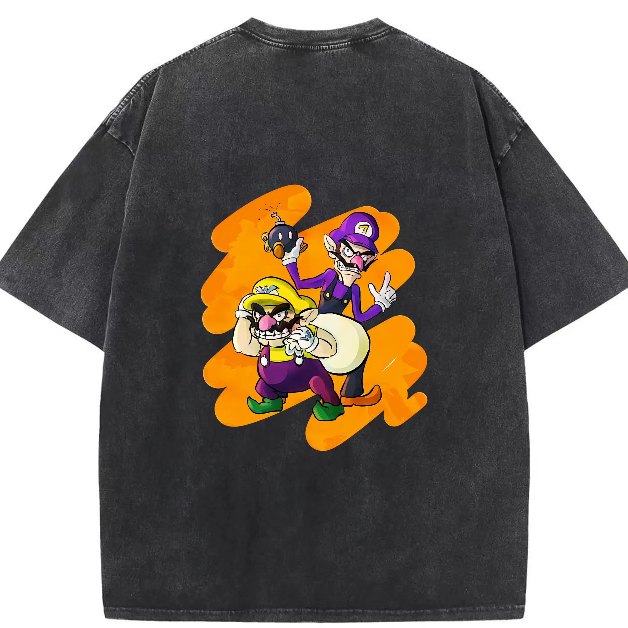 マリオ グッズ ワルイージ - 綿100％ ヴィンテージ風 半袖Tシャツ ・ 背面プリント ・ 柔らか肌触り ・ 通気性 快適 ・ スポーツ カジュアル 外出用