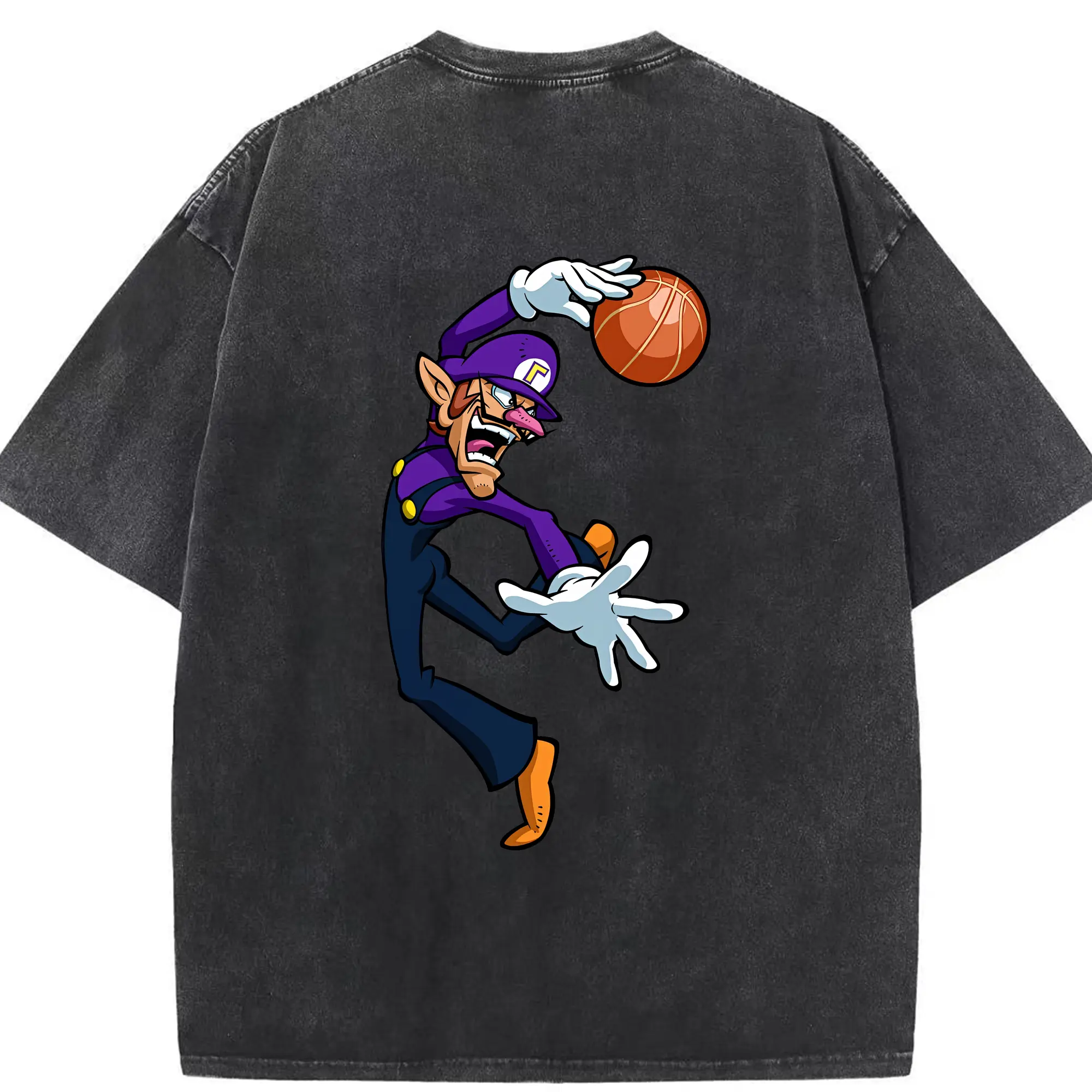 マリオ グッズ ワルイージ - 綿100％ ヴィンテージ風 半袖Tシャツ ・ 背面プリント ・ 柔らか肌触り ・ 通気性 快適 ・ スポーツ カジュアル 外出用