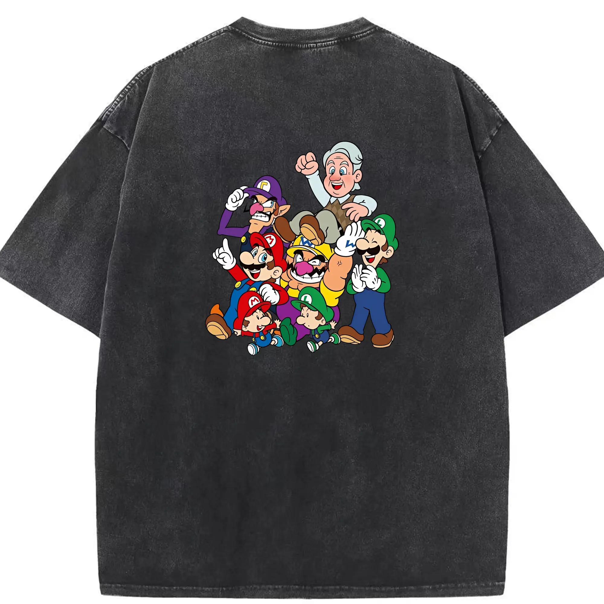 マリオ グッズ ワルイージ - 綿100％ ヴィンテージ風 半袖Tシャツ ・ 背面プリント ・ 柔らか肌触り ・ 通気性 快適 ・ スポーツ カジュアル 外出用