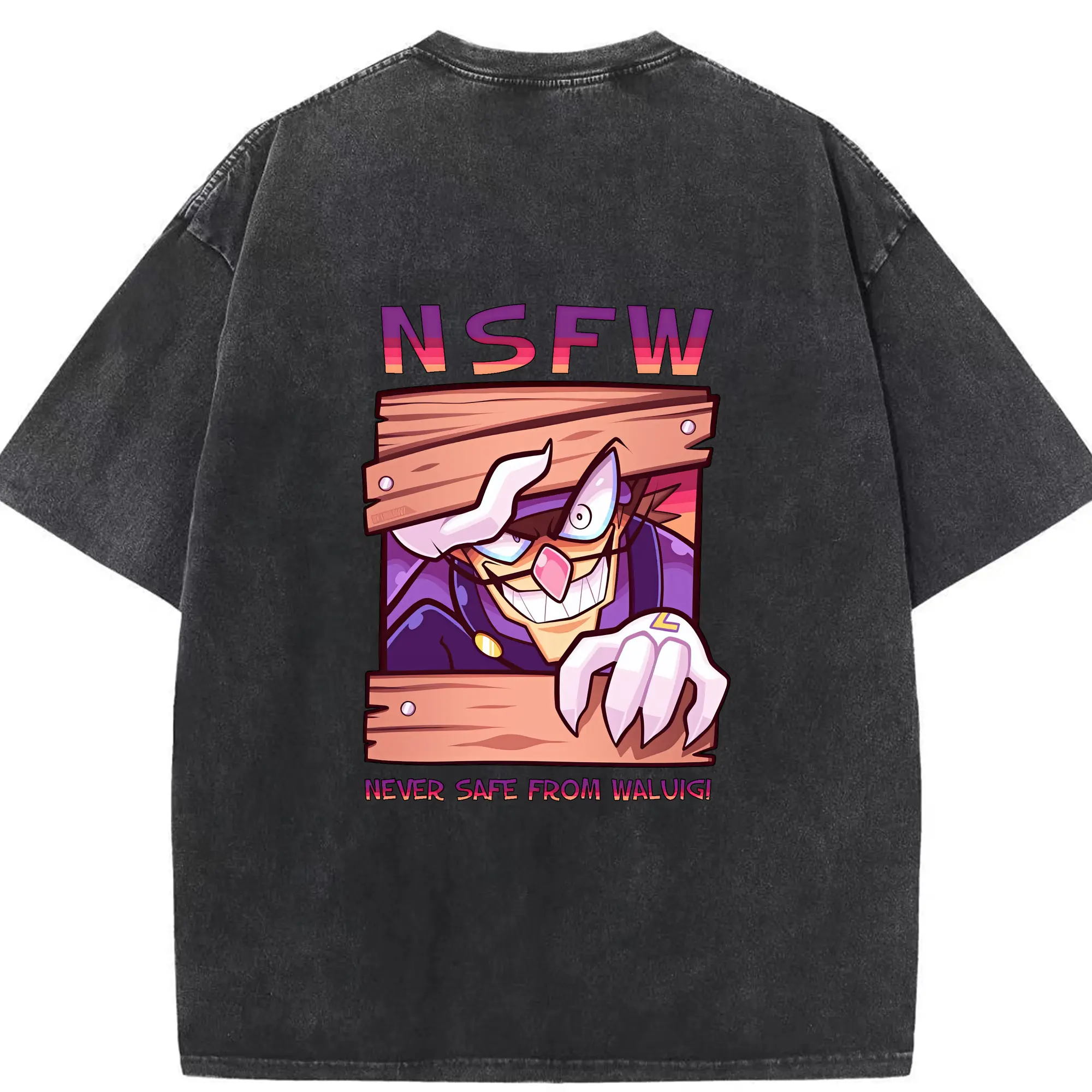 マリオ グッズ ワルイージ - 綿100％ ヴィンテージ風 半袖Tシャツ ・ 背面プリント ・ 柔らか肌触り ・ 通気性 快適 ・ スポーツ カジュアル 外出用