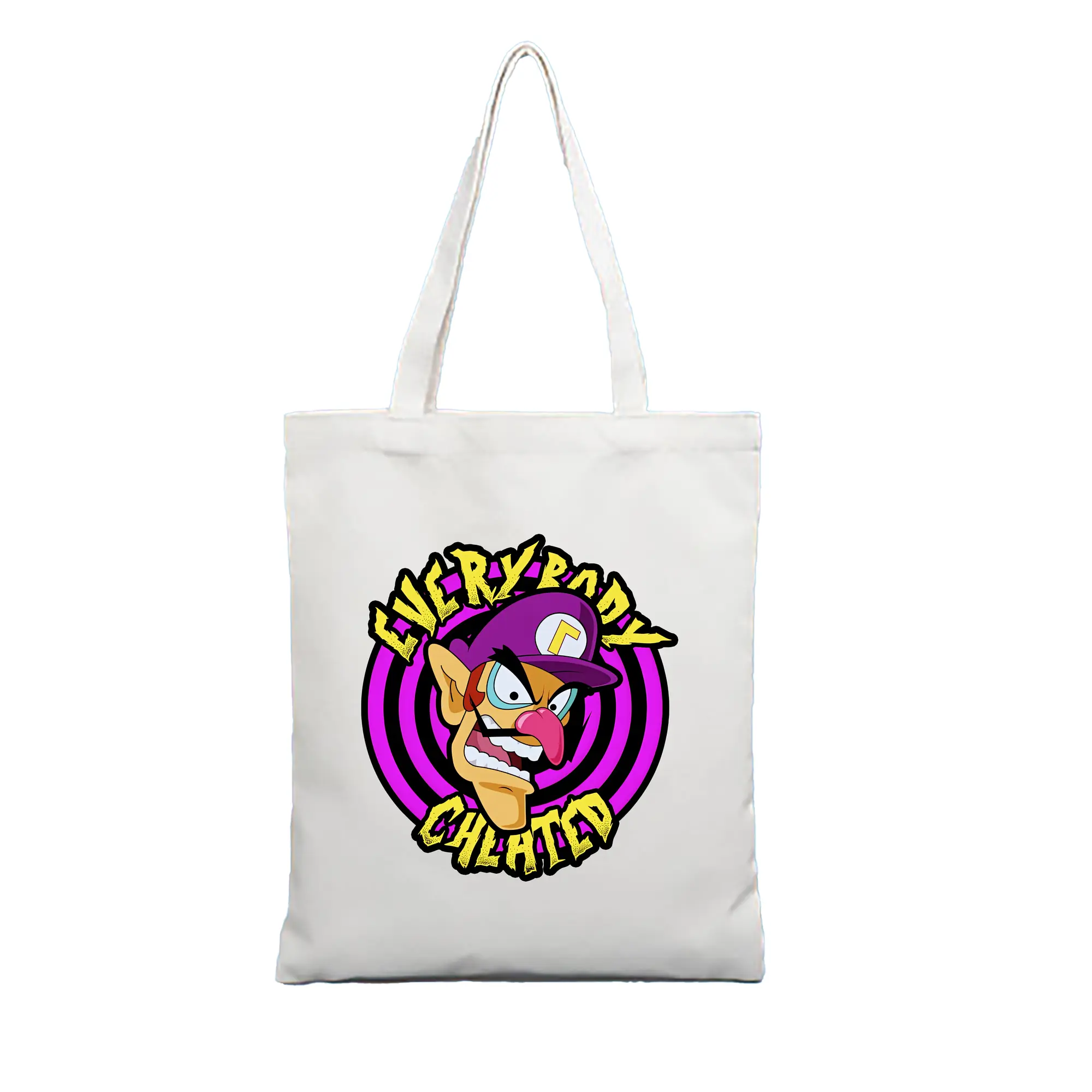 マリオ グッズ ワルイージ - 縦型キャンバス手提げバッグ（トートバッグ） ・ キャンバス素材 ・ ショッピング用 ・ 軽量 丈夫 お手入れ簡単