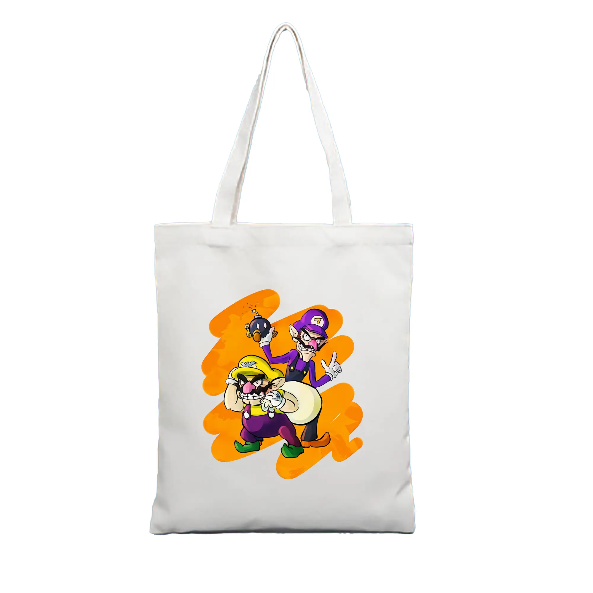 マリオ グッズ ワルイージ - 縦型キャンバス手提げバッグ（トートバッグ） ・ キャンバス素材 ・ ショッピング用 ・ 軽量 丈夫 お手入れ簡単