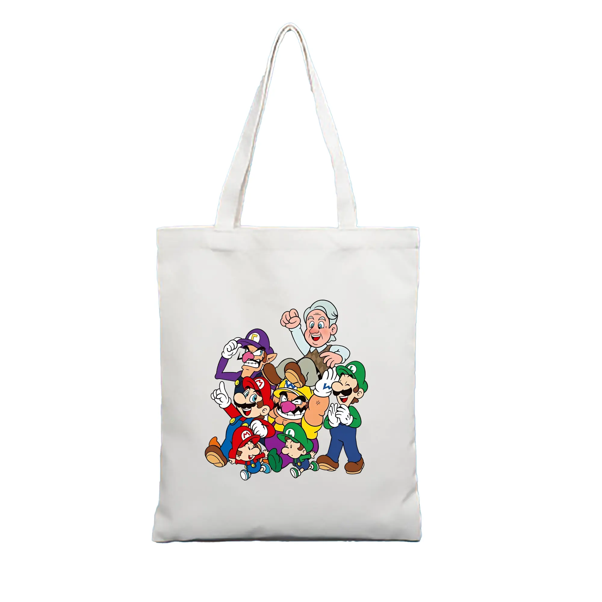 マリオ グッズ ワルイージ - 縦型キャンバス手提げバッグ（トートバッグ） ・ キャンバス素材 ・ ショッピング用 ・ 軽量 丈夫 お手入れ簡単