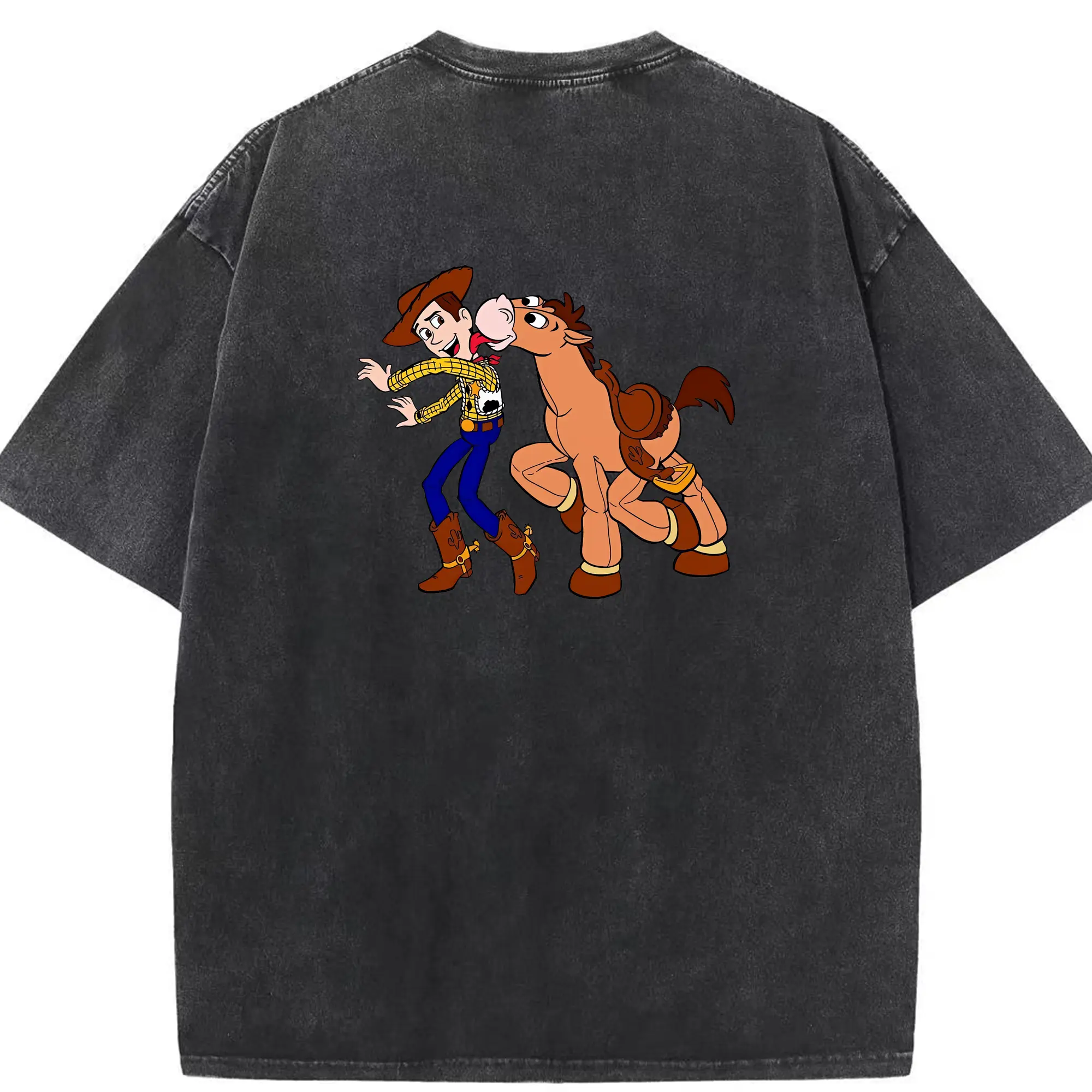 トイ・ストーリー グッズ ウッディ - 綿100％ ヴィンテージ風 半袖Tシャツ ・ 背面プリント ・ 柔らか肌触り ・ 通気性 快適 ・ スポーツ カジュアル 外出用