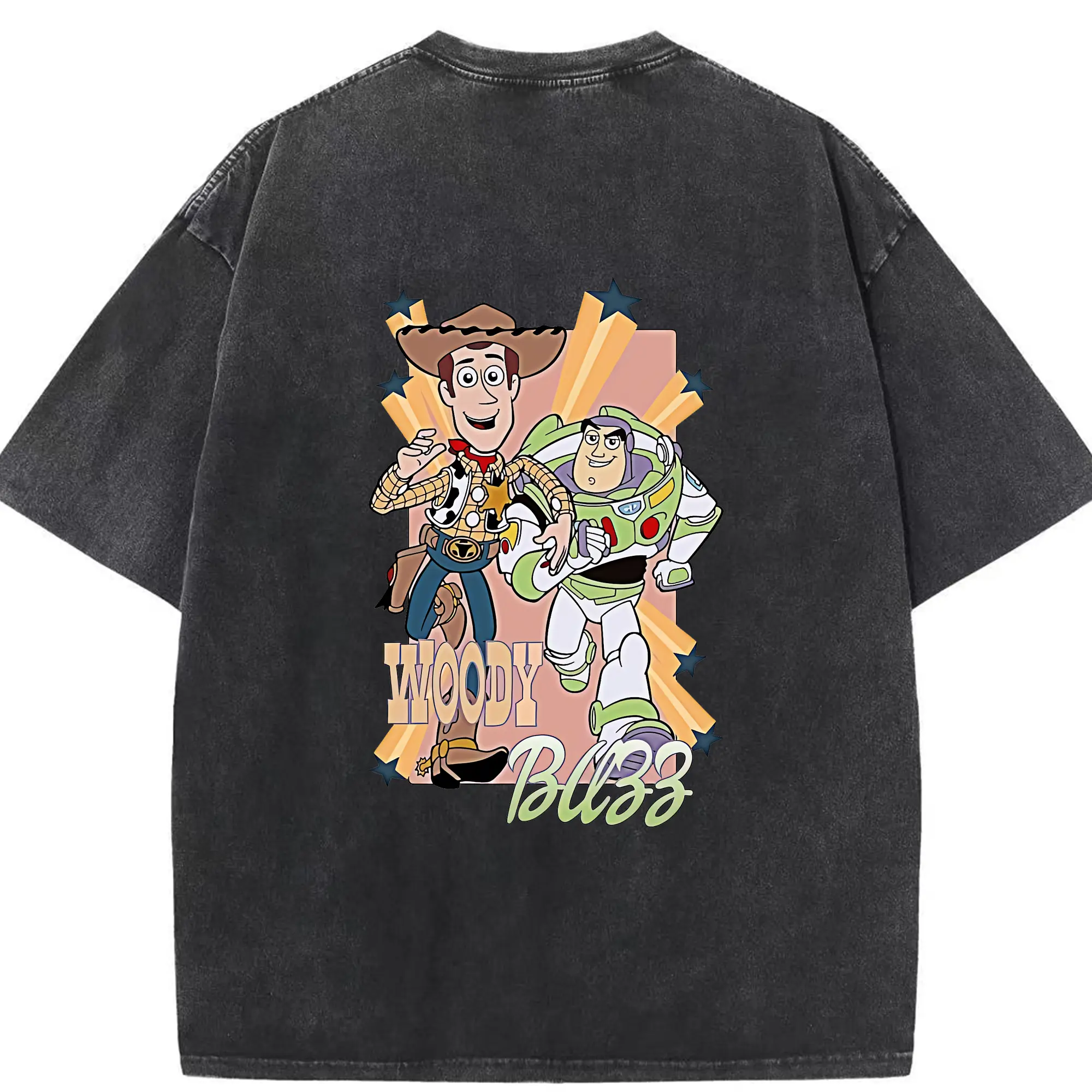 トイ・ストーリー グッズ ウッディ - 綿100％ ヴィンテージ風 半袖Tシャツ ・ 背面プリント ・ 柔らか肌触り ・ 通気性 快適 ・ スポーツ カジュアル 外出用