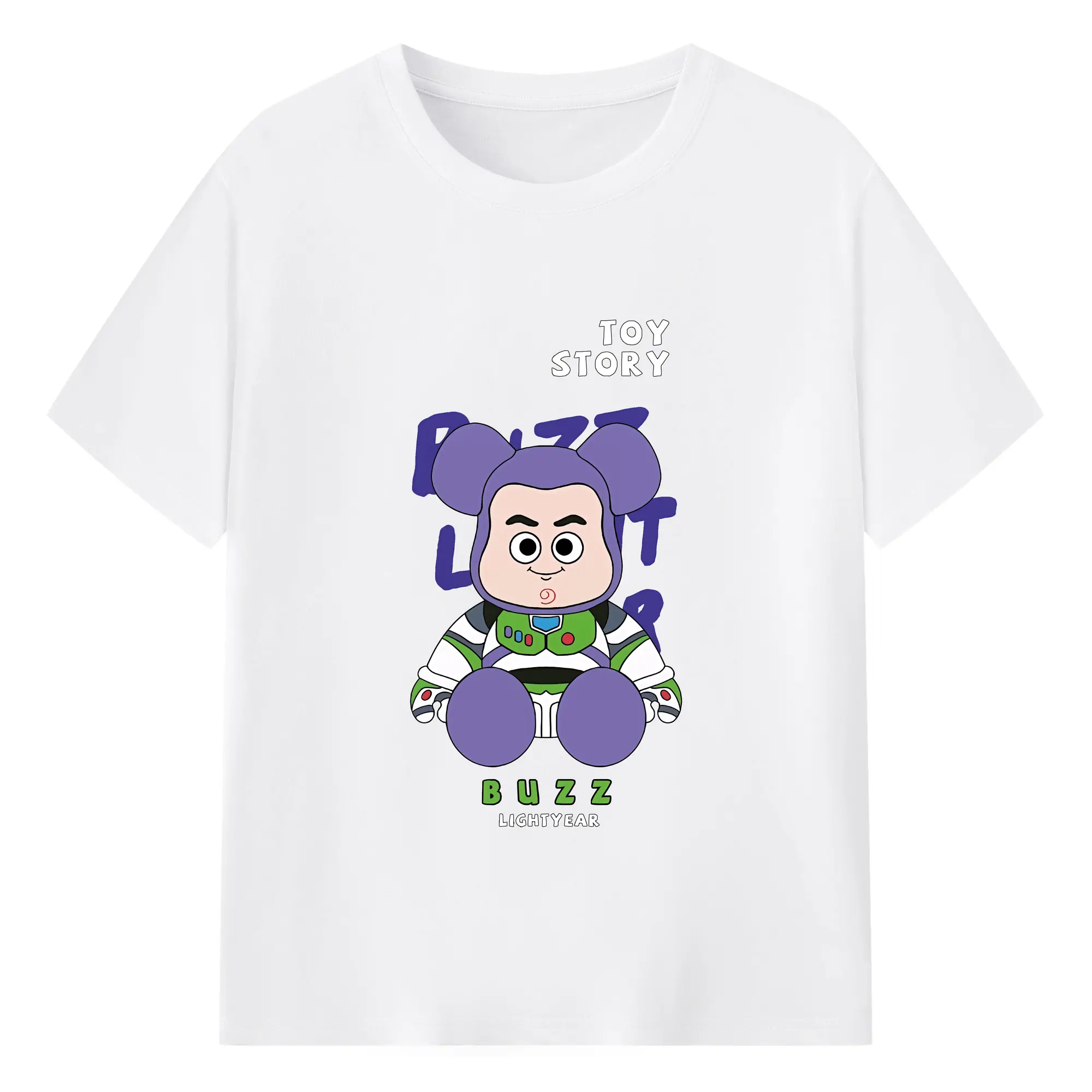 トイ・ストーリー グッズ バズ・ライトイヤー - 綿100％ 半袖Tシャツ ・ フロントプリント ・ 快適 通気性 ・ 日常使い 散歩 スポーツ用