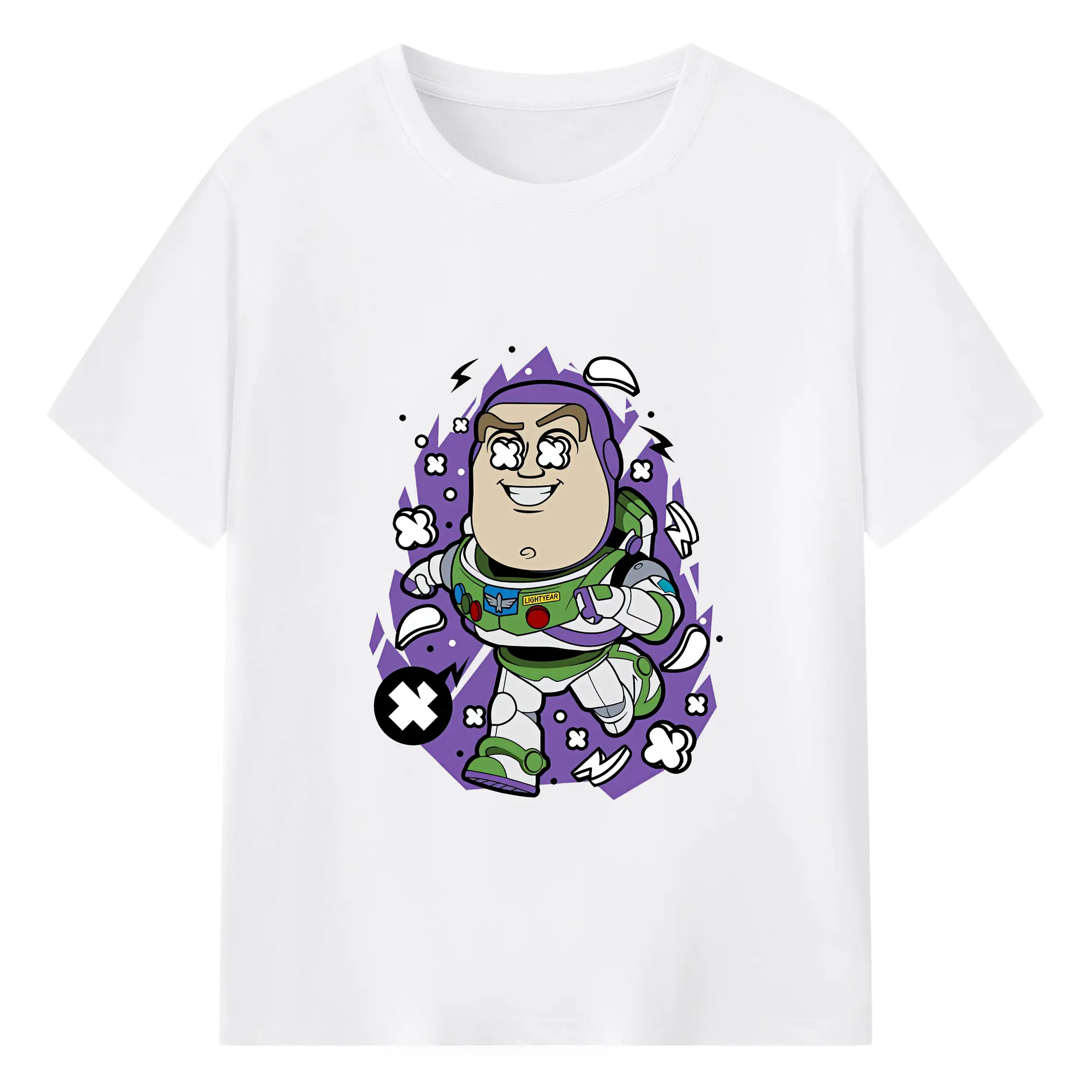 トイ・ストーリー グッズ バズ・ライトイヤー - 綿100％ 半袖Tシャツ ・ フロントプリント ・ 快適 通気性 ・ 日常使い 散歩 スポーツ用