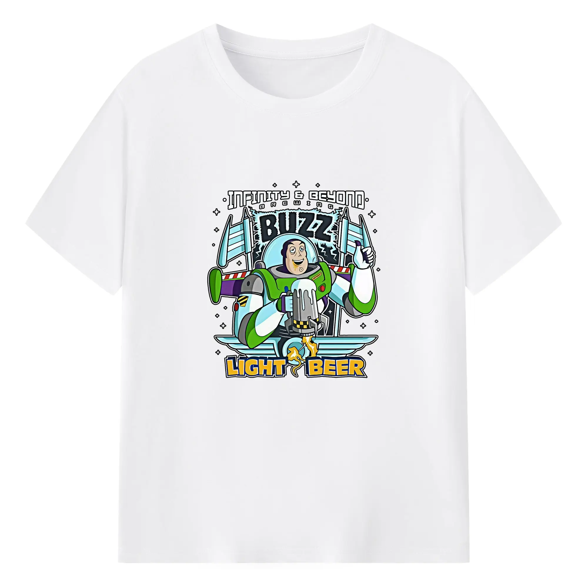 トイ・ストーリー グッズ バズ・ライトイヤー - 綿100％ 半袖Tシャツ ・ フロントプリント ・ 快適 通気性 ・ 日常使い 散歩 スポーツ用