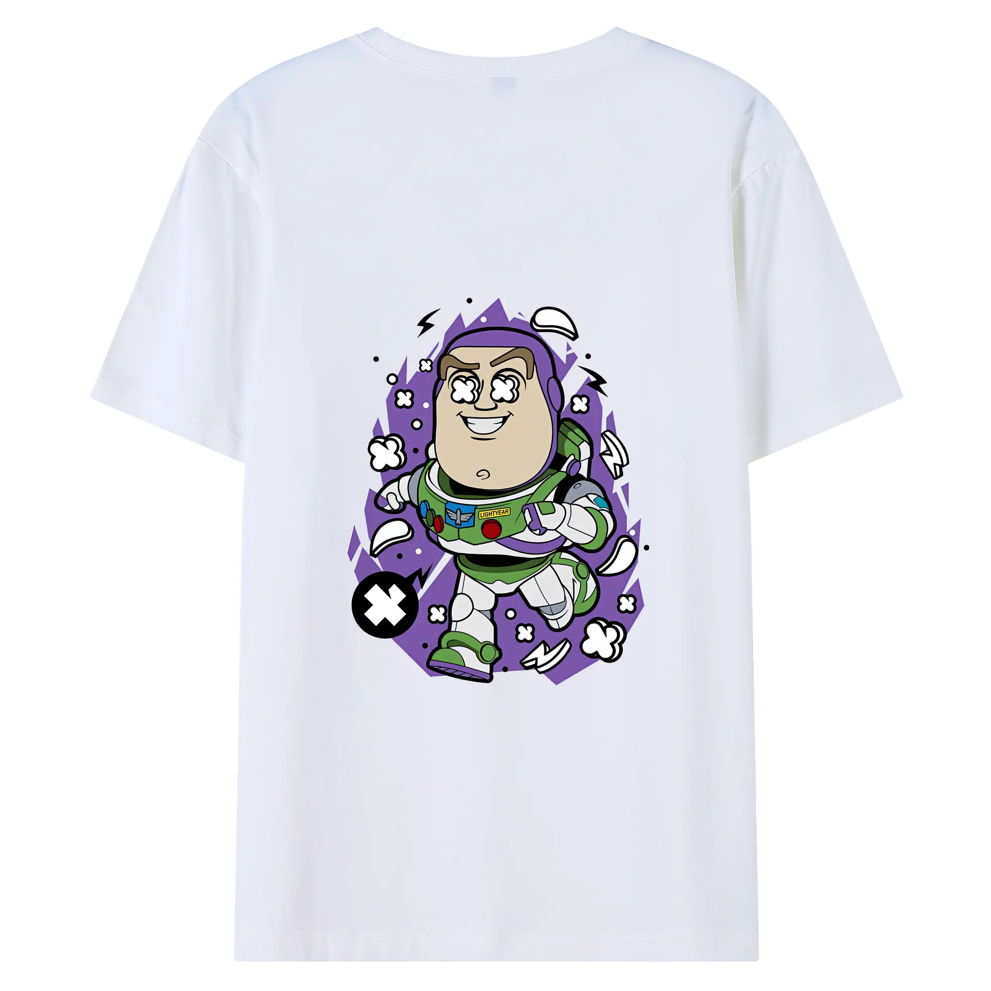 トイ・ストーリー グッズ バズ・ライトイヤー - 綿100％ 半袖Tシャツ ・ バックプリント ・ 快適 通気性 ・ 日常使い 散歩 スポーツ用