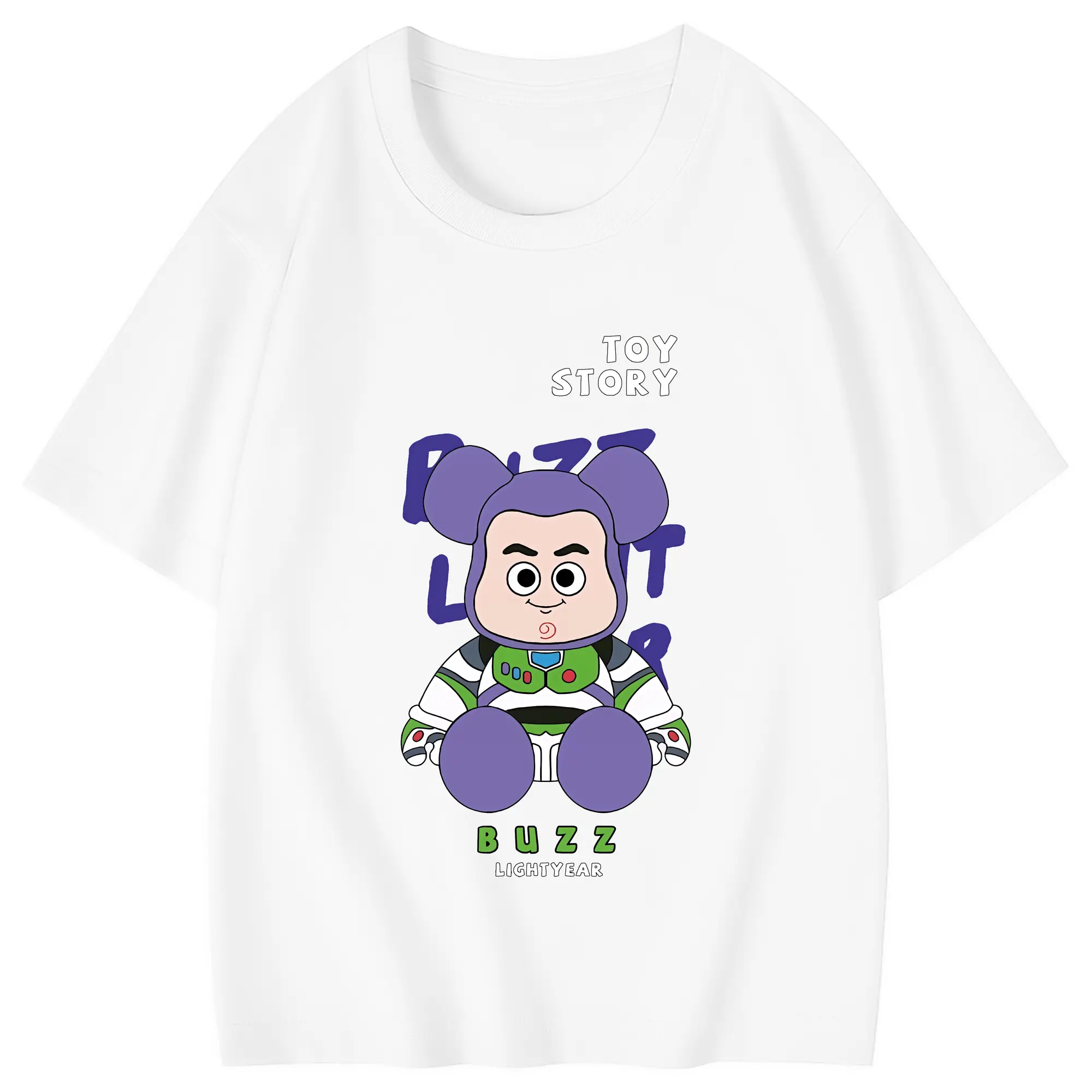 トイ・ストーリー グッズ バズ・ライトイヤー - 綿100％ キッズTシャツ ・ フロントプリント ・ 快適 通気性 ・ スポーツ カジュアル 散歩用