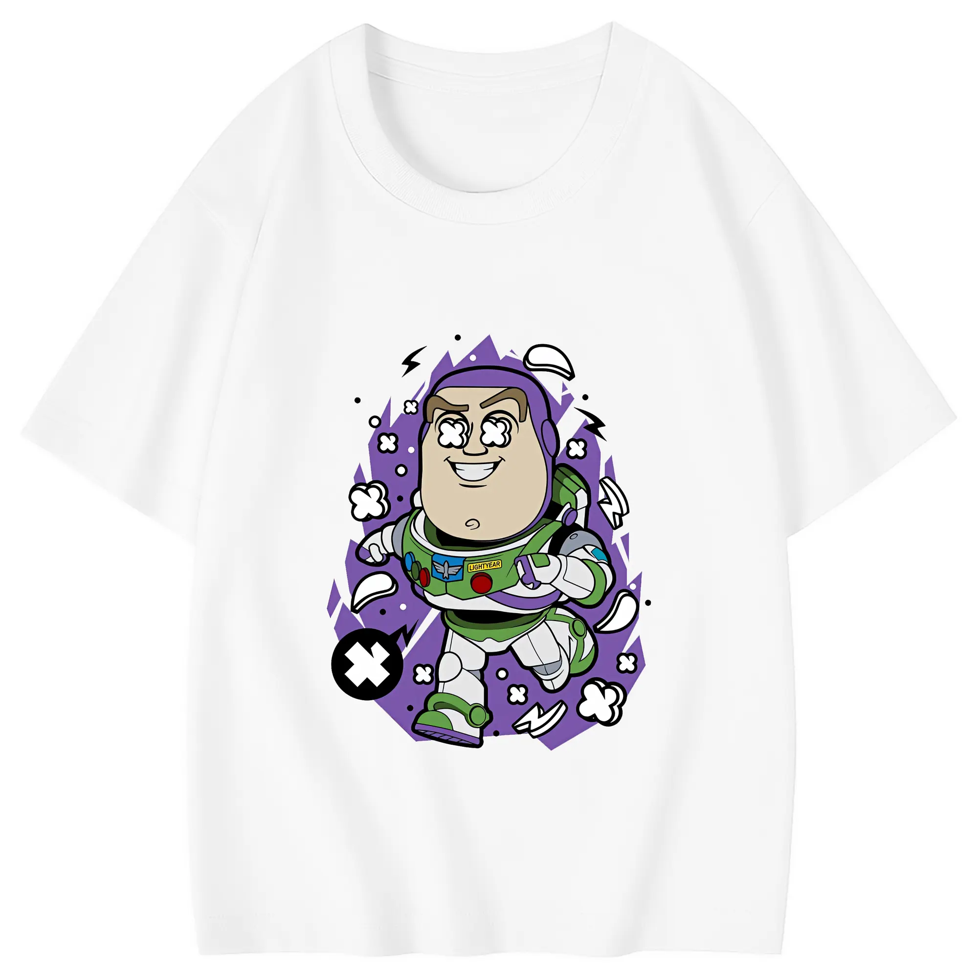 トイ・ストーリー グッズ バズ・ライトイヤー - 綿100％ キッズTシャツ ・ フロントプリント ・ 快適 通気性 ・ スポーツ カジュアル 散歩用