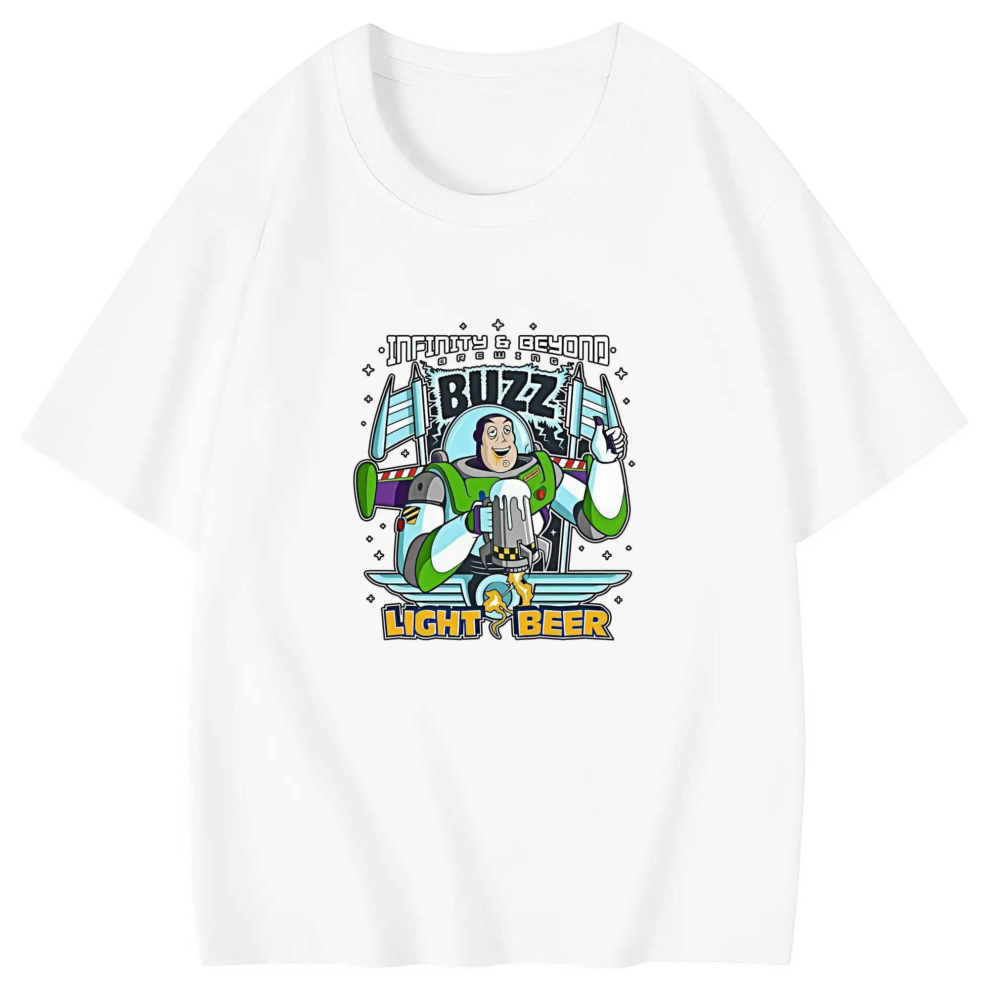 トイ・ストーリー グッズ バズ・ライトイヤー - 綿100％ キッズTシャツ ・ フロントプリント ・ 快適 通気性 ・ スポーツ カジュアル 散歩用