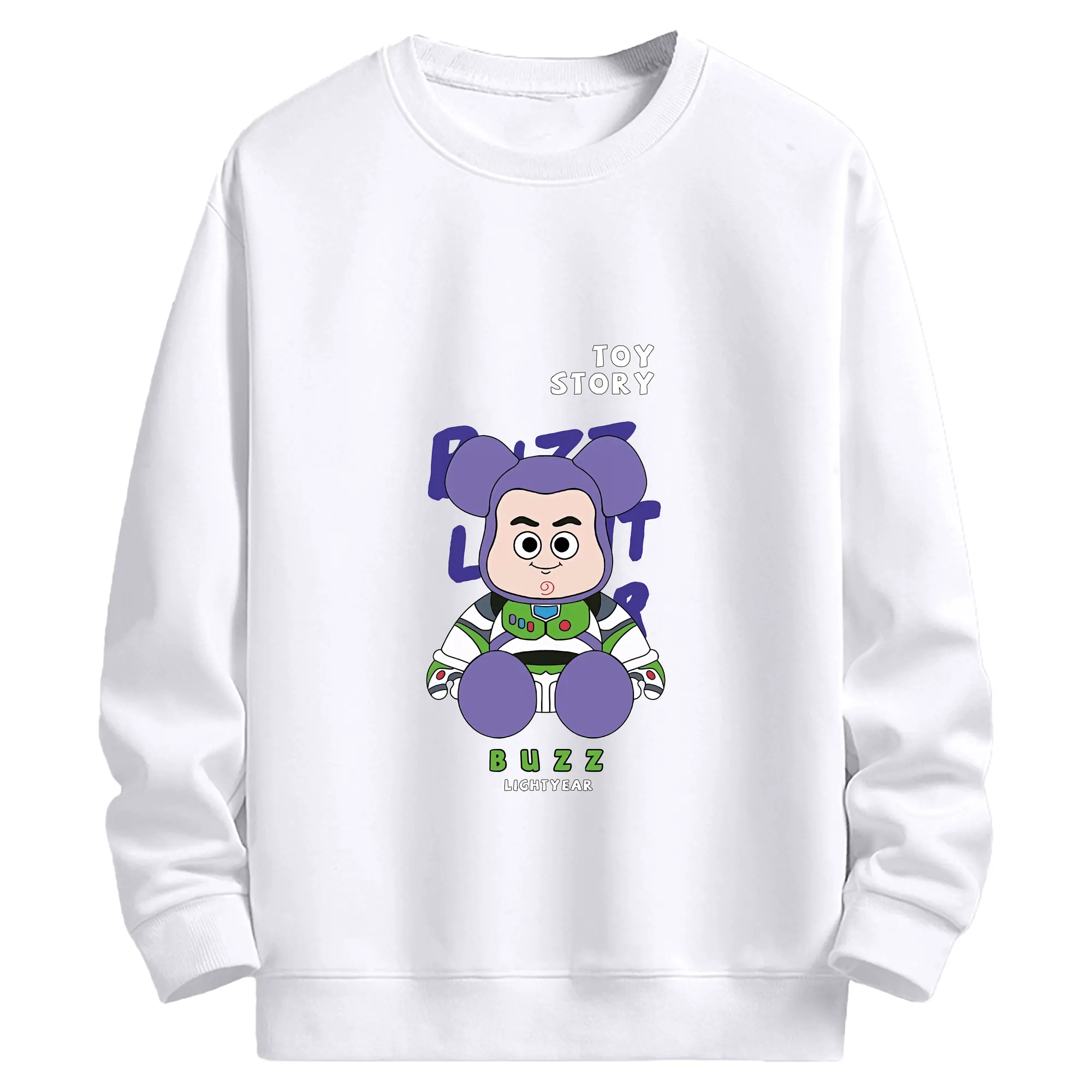 トイ・ストーリー グッズ バズ・ライトイヤー - 高品質 クルーネック スウェット ・ コットン59％ ポリエステル41％ ・ ユニセックス 長袖 トレーナー ・ カジュアル デイリー スポーツ 散歩用