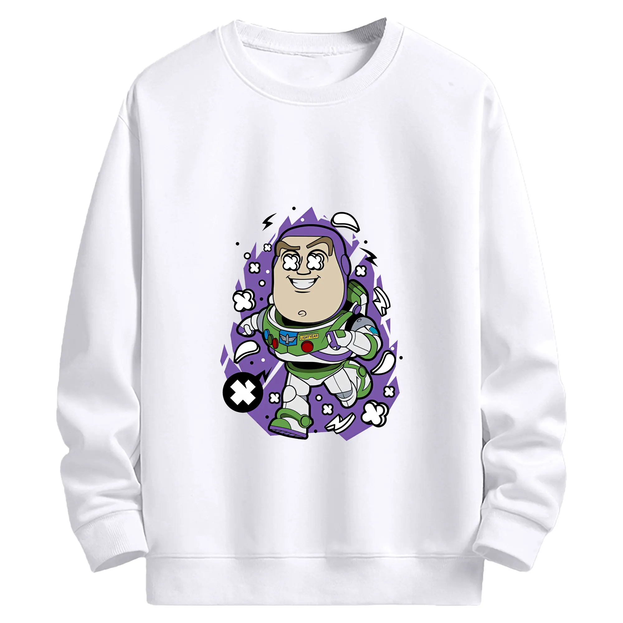 トイ・ストーリー グッズ バズ・ライトイヤー - 高品質 クルーネック スウェット ・ コットン59％ ポリエステル41％ ・ ユニセックス 長袖 トレーナー ・ カジュアル デイリー スポーツ 散歩用