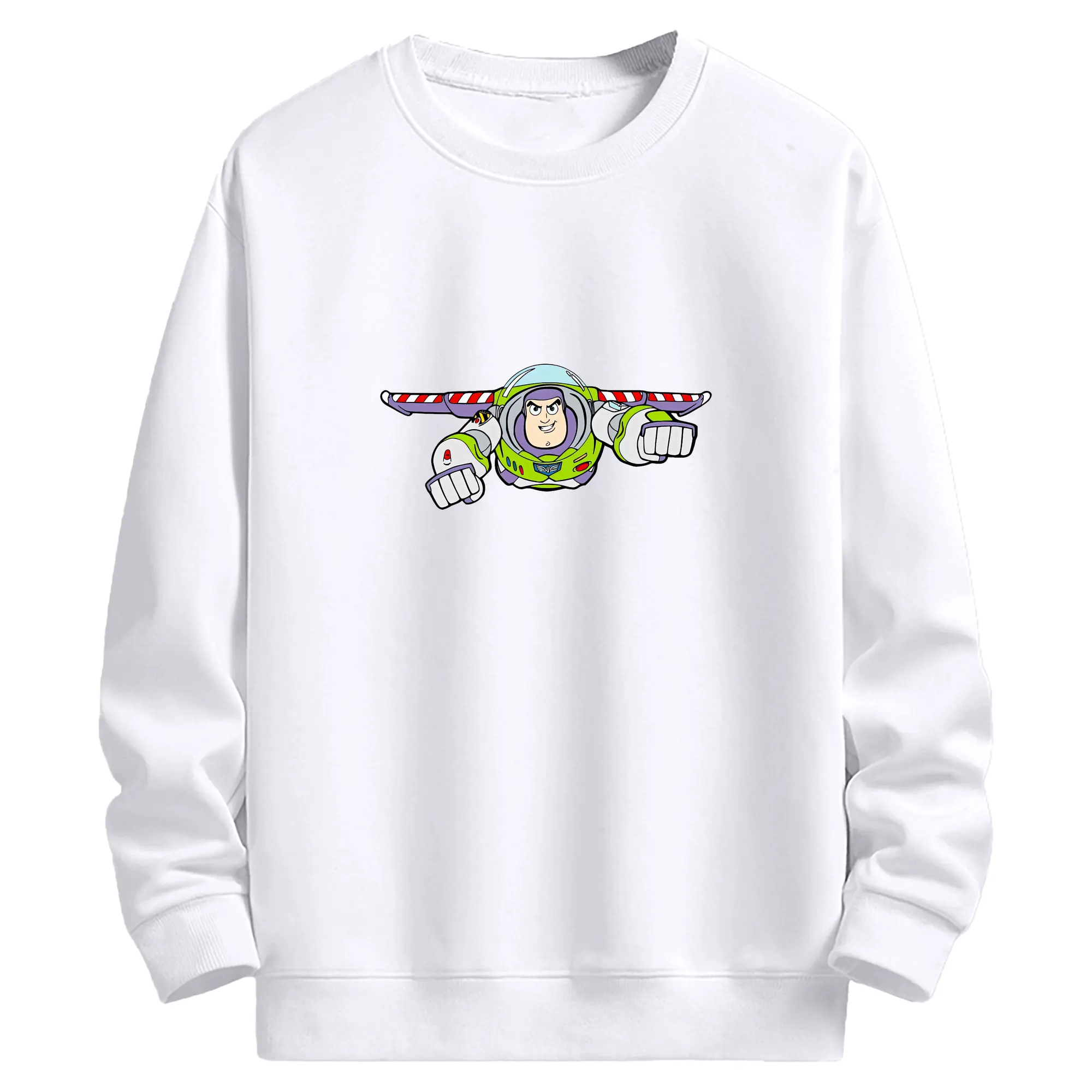 トイ・ストーリー グッズ バズ・ライトイヤー - 高品質 クルーネック スウェット ・ コットン59％ ポリエステル41％ ・ ユニセックス 長袖 トレーナー ・ カジュアル デイリー スポーツ 散歩用