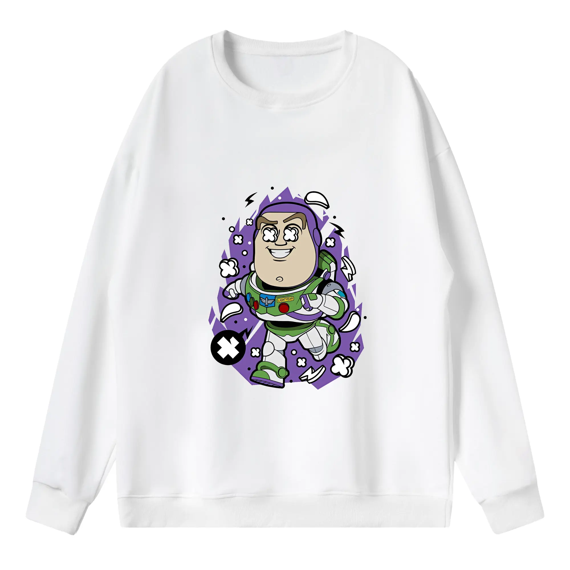 トイ・ストーリー グッズ バズ・ライトイヤー - 薄手 クルーネック スウェット 裏毛260g · ポリエステル 春秋向け カジュアル 男女兼用 · トレーナー デイリー スポーツ 散歩に最適