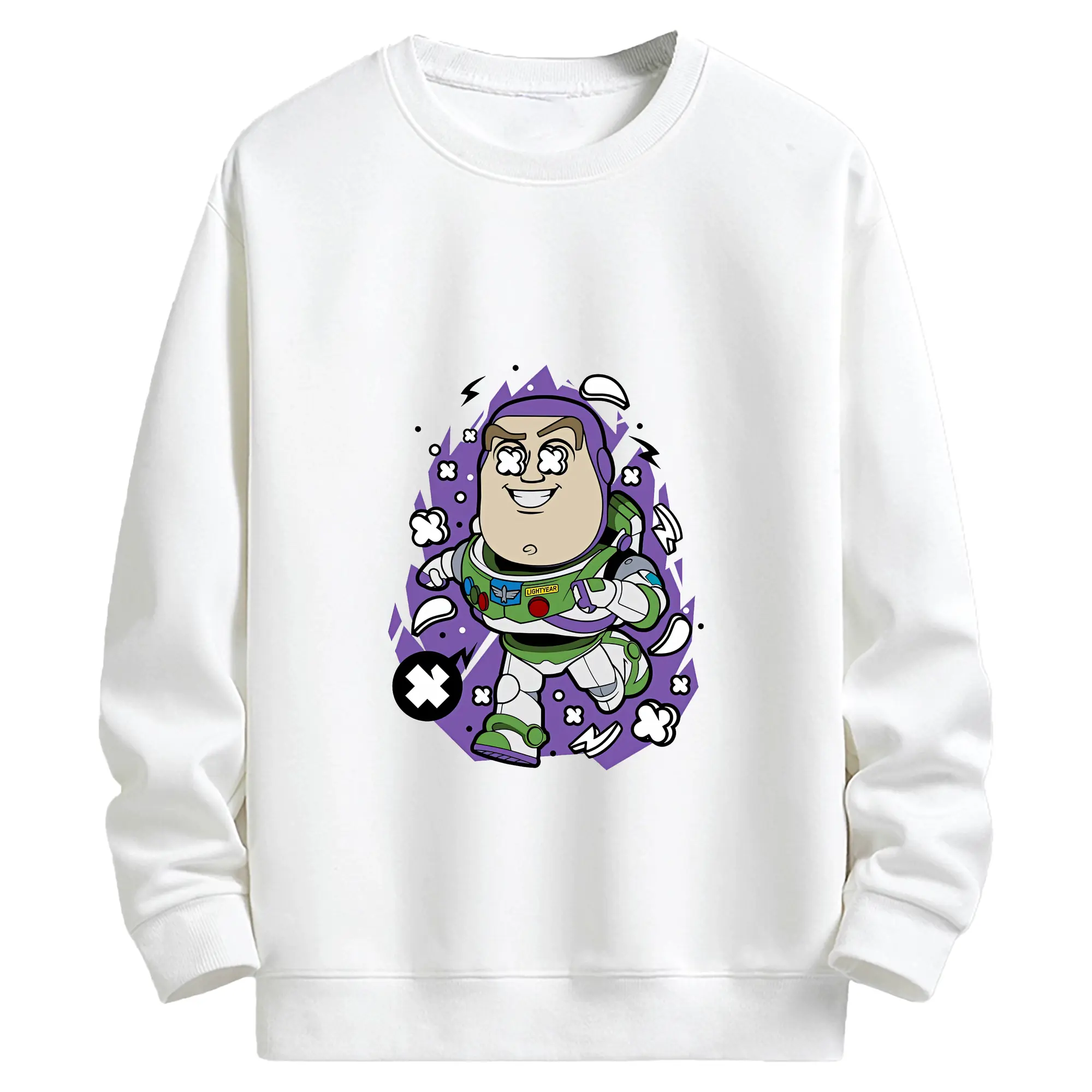 トイ・ストーリー グッズ バズ・ライトイヤー - キッズ クルーネックスウェットシャツ ・ フロントプリント ・ 綿80％ ポリエステル20％ ・ 快適 通学 スポーツ 日常使い お散歩用