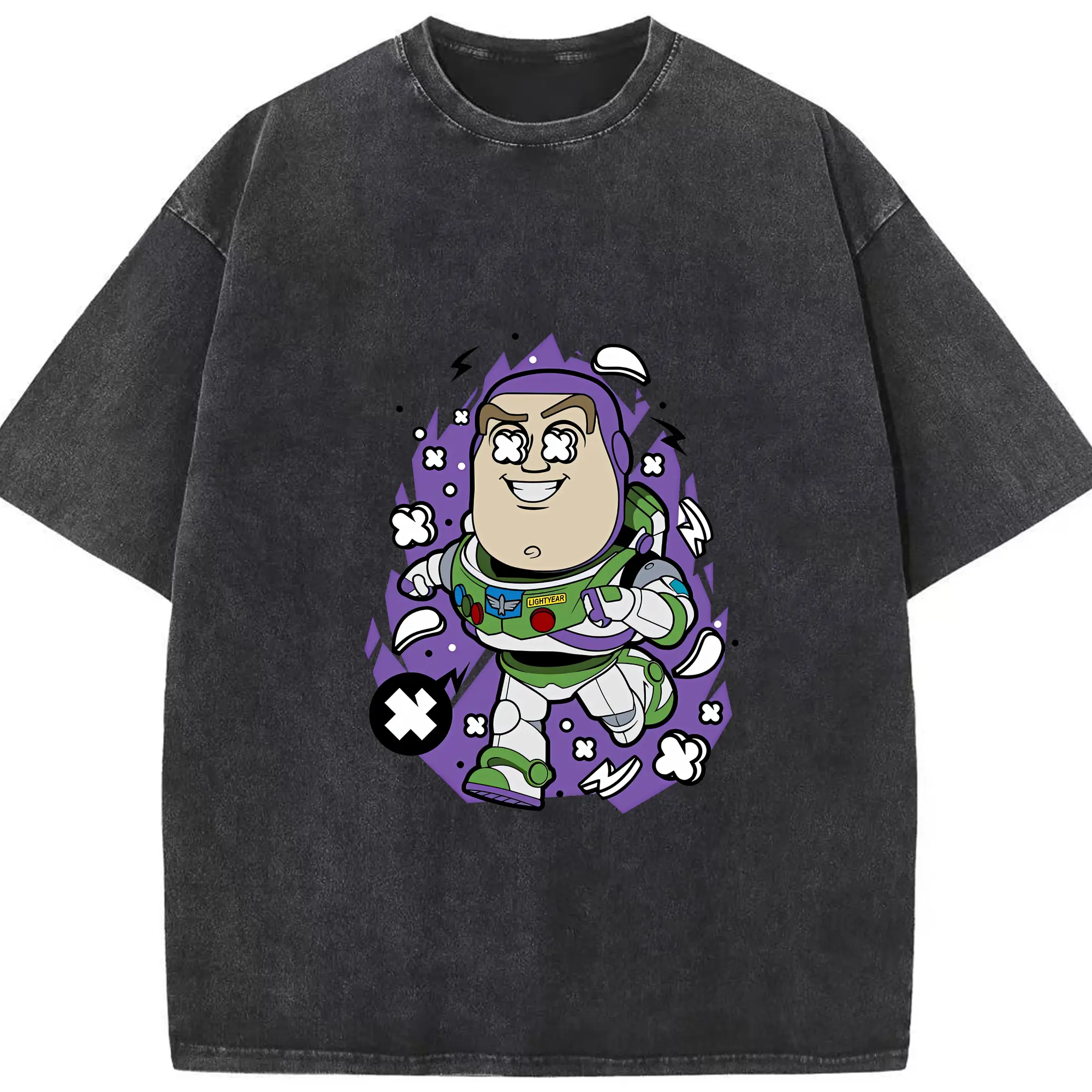トイ・ストーリー グッズ バズ・ライトイヤー - 綿100％ ヴィンテージ風 半袖Tシャツ ・ フロントプリント ・ 柔らか肌触り ・ 通気性 快適 ・ スポーツ カジュアル 外出用