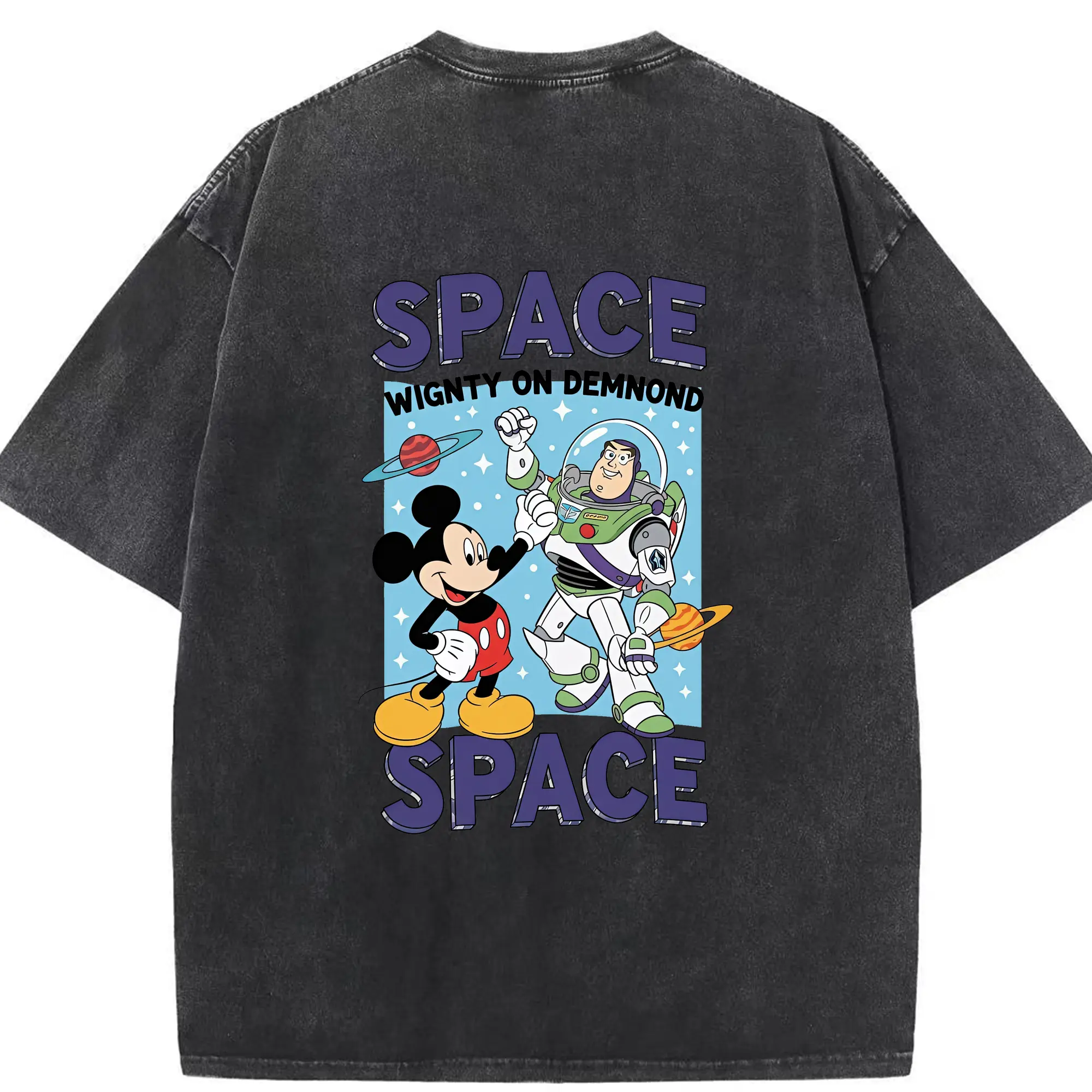 トイ・ストーリー グッズ バズ・ライトイヤー - 綿100％ ヴィンテージ風 半袖Tシャツ ・ 背面プリント ・ 柔らか肌触り ・ 通気性 快適 ・ スポーツ カジュアル 外出用