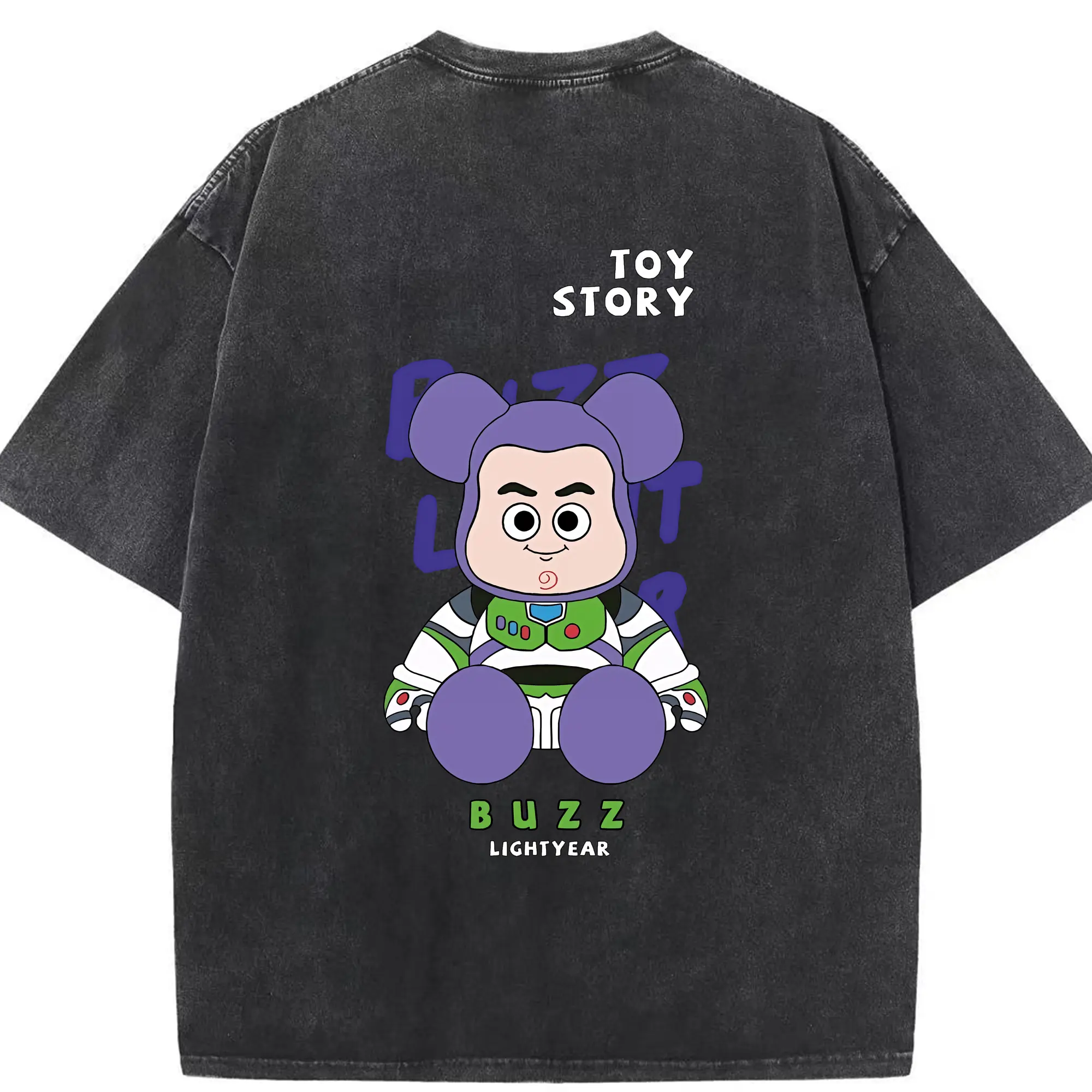 トイ・ストーリー グッズ バズ・ライトイヤー - 綿100％ ヴィンテージ風 半袖Tシャツ ・ 背面プリント ・ 柔らか肌触り ・ 通気性 快適 ・ スポーツ カジュアル 外出用