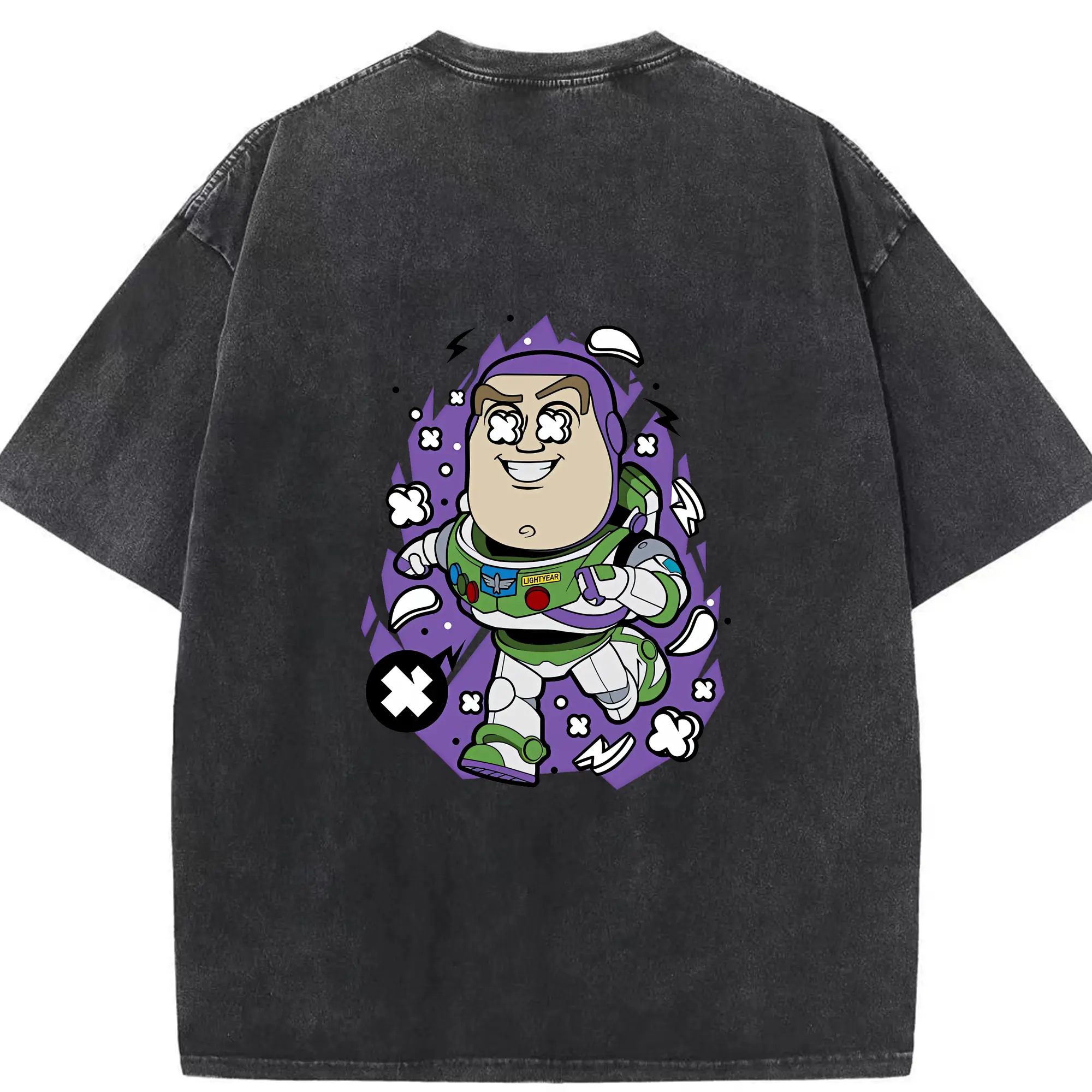 トイ・ストーリー グッズ バズ・ライトイヤー - 綿100％ ヴィンテージ風 半袖Tシャツ ・ 背面プリント ・ 柔らか肌触り ・ 通気性 快適 ・ スポーツ カジュアル 外出用