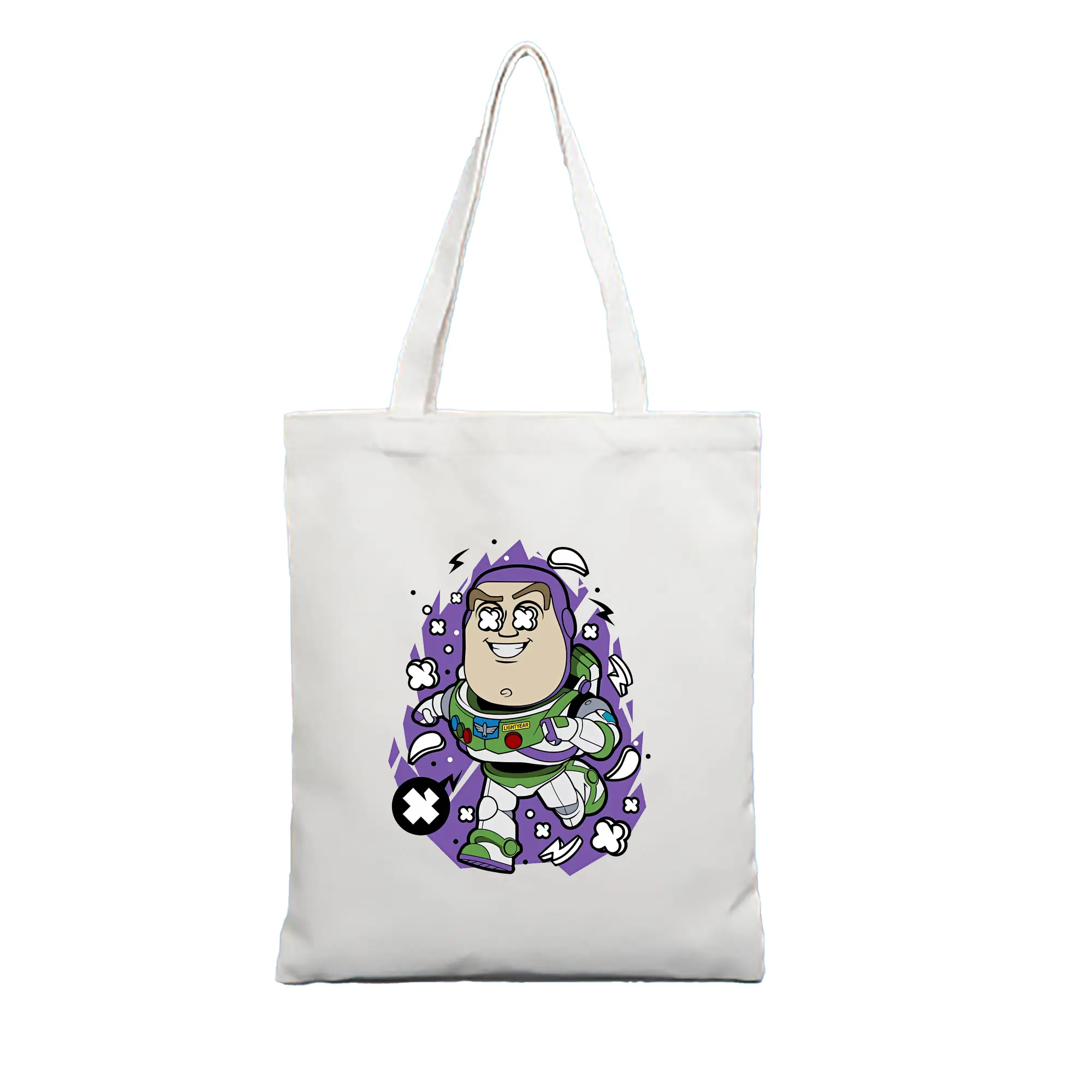 トイ・ストーリー グッズ バズ・ライトイヤー - 縦型キャンバス手提げバッグ（トートバッグ） ・ キャンバス素材 ・ ショッピング用 ・ 軽量 丈夫 お手入れ簡単