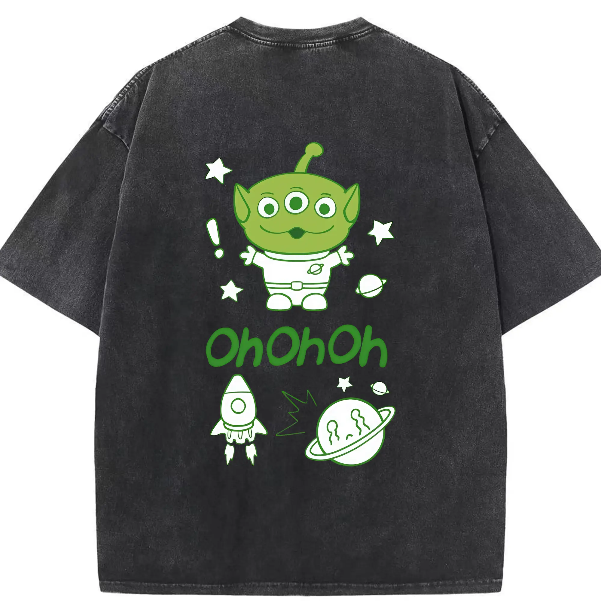 トイ・ストーリー グッズ リトル・グリーン・メン - 綿100％ ヴィンテージ風 半袖Tシャツ ・ 背面プリント ・ 柔らか肌触り ・ 通気性 快適 ・ スポーツ カジュアル 外出用